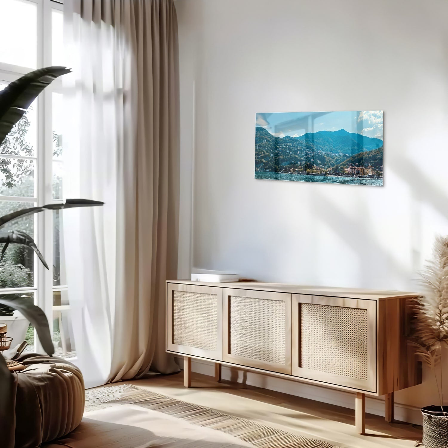 Atemberaubendes Glasbild mit Berglandschaft – Glasbild aus Sicherheitsglas, Größe 100x50