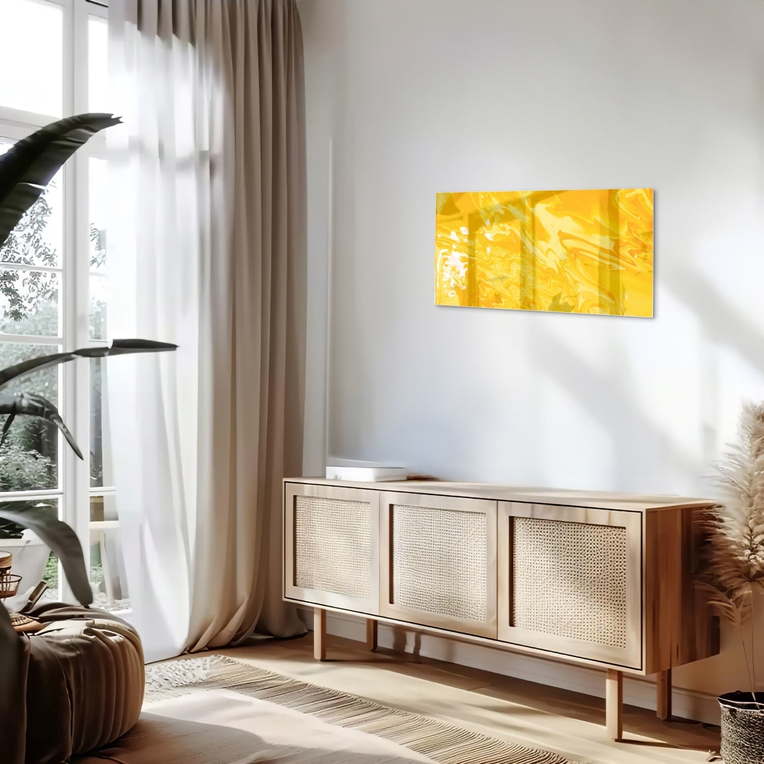 Leuchtend gelbes Glasbild für moderne Innenräume – Glasbild aus Sicherheitsglas, Größe 100x50