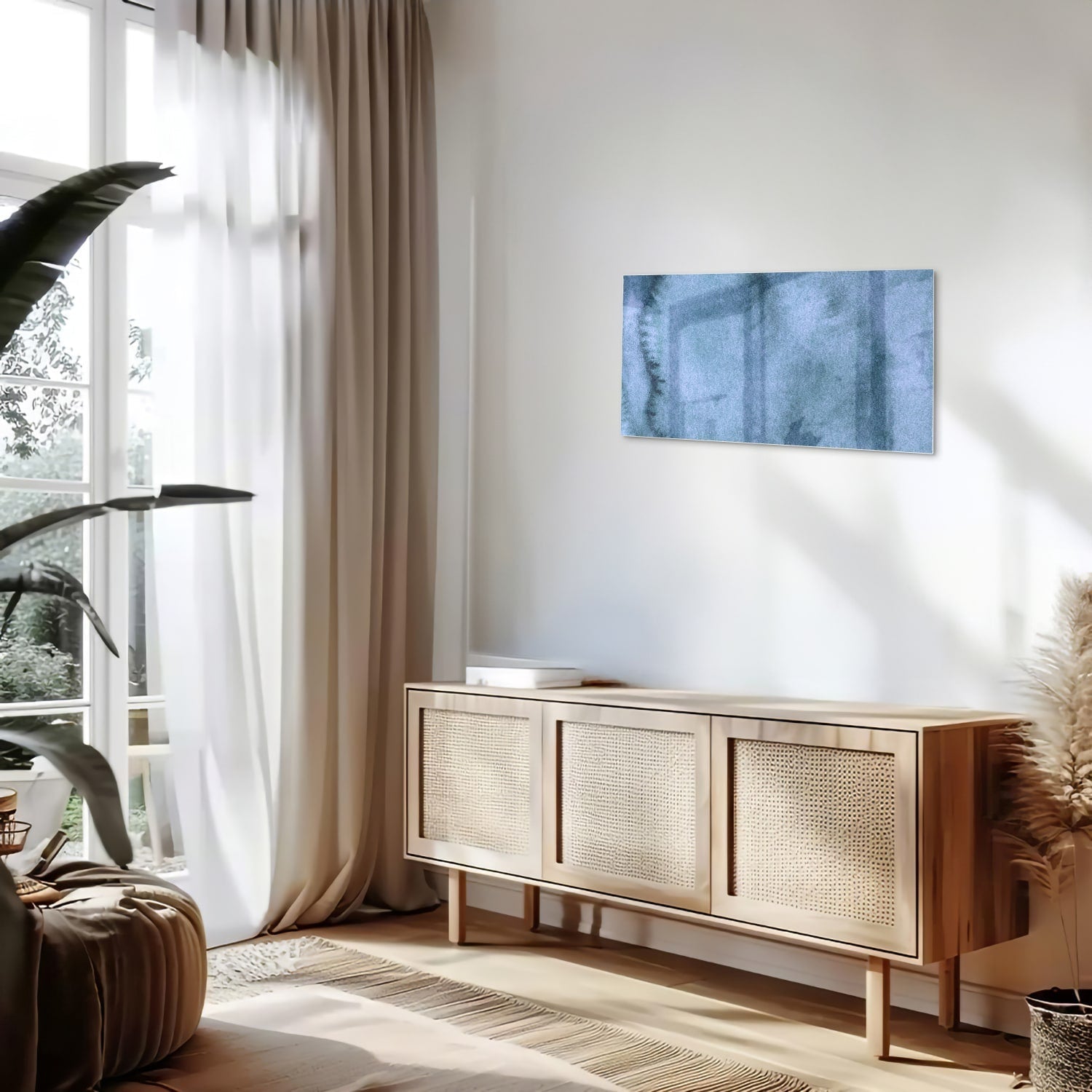 Modernes Glasbild in blauen Farbtönen – Glasbild aus Sicherheitsglas, Größe 100x50