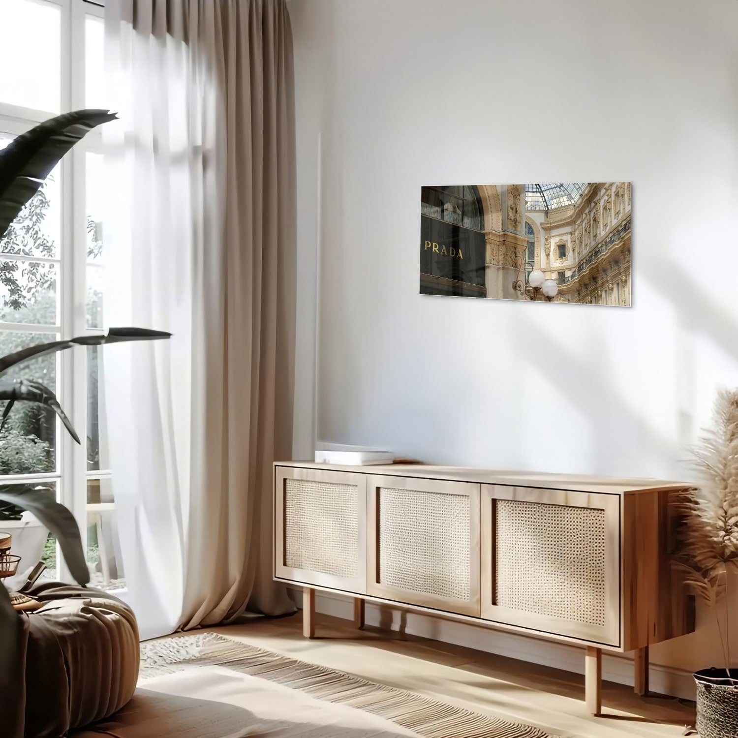 Elegantes Glasbild mit Luxus-Boutique – Glasbild aus Sicherheitsglas, Größe 100x50