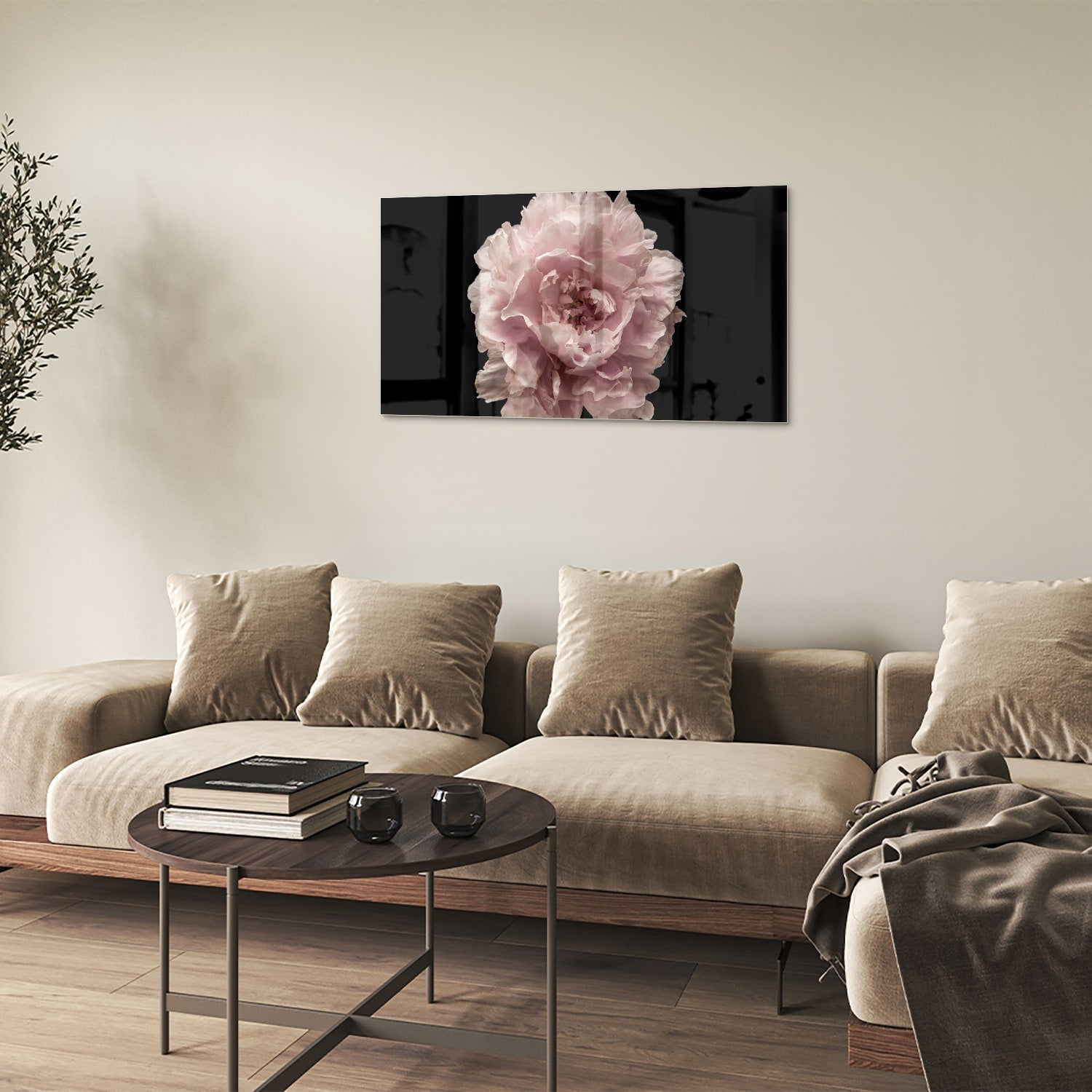 Elegantes Glasbild mit Rosenblüte auf schwarzem Hintergrund – perfekt für Ihr Interieur – Glasbild aus Sicherheitsglas, Größe 100x60