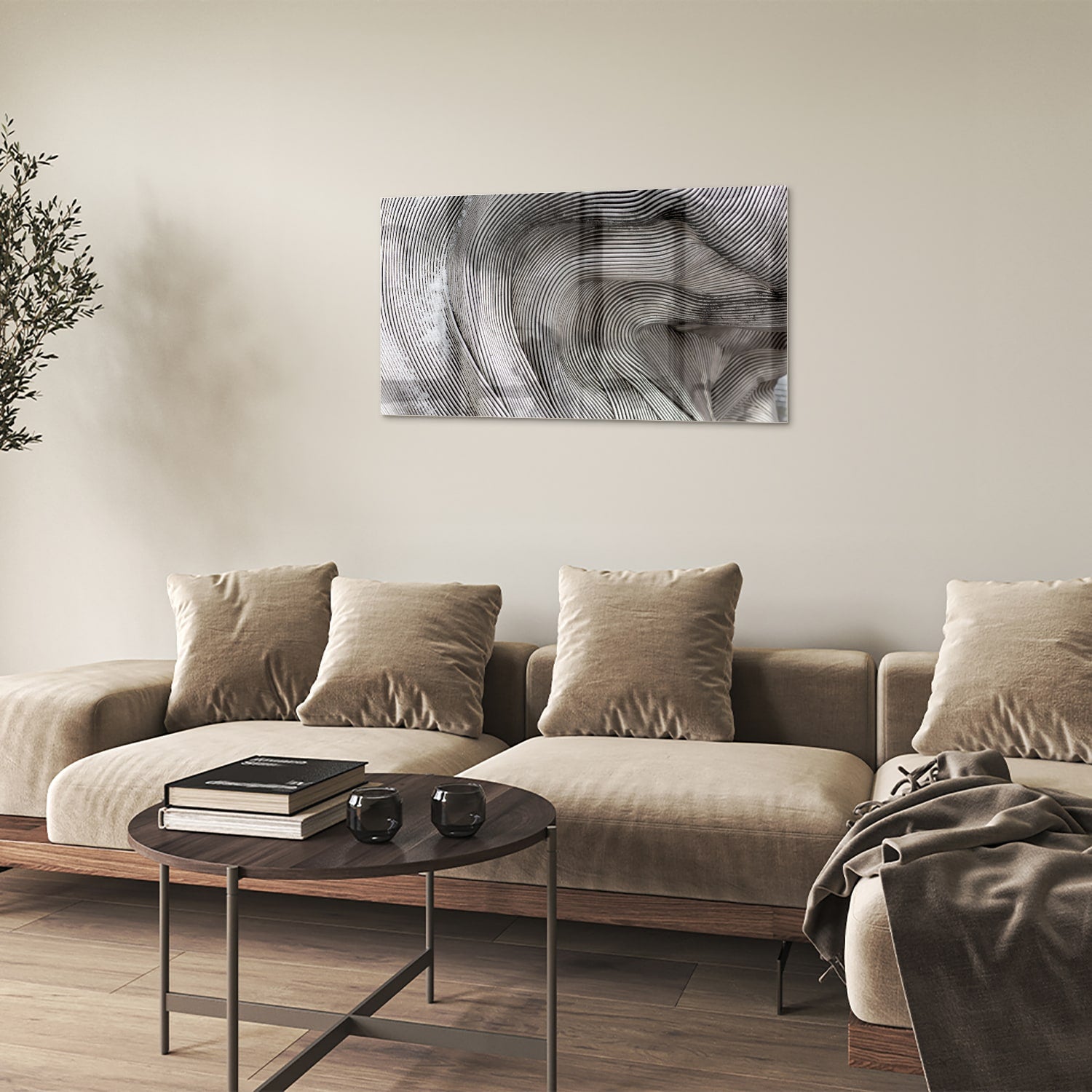 Abstraktes Glasbild mit wellenförmigen Linien – Glasbild aus Sicherheitsglas, Größe 100x60