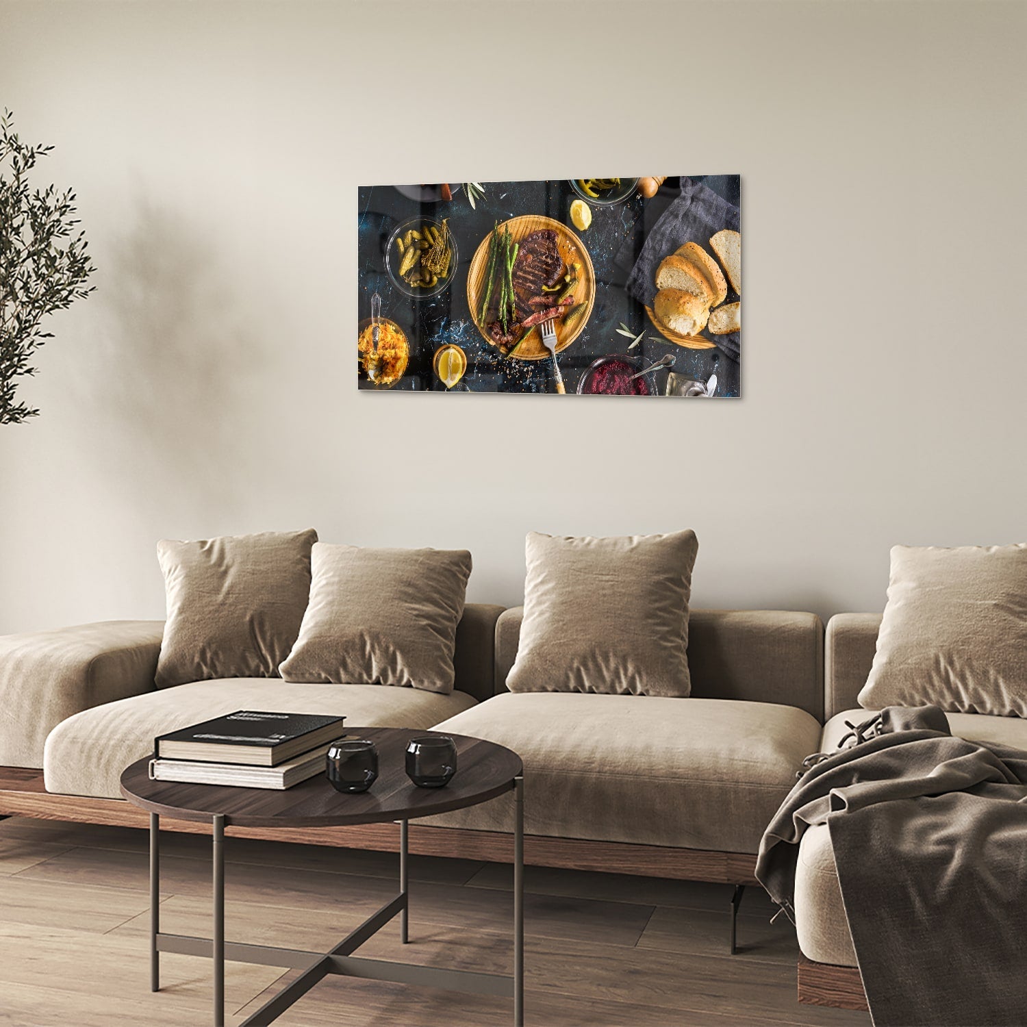 Kulinarisches Glasbild mit verführerischen Speisen – Glasbild aus Sicherheitsglas, Größe 100x60