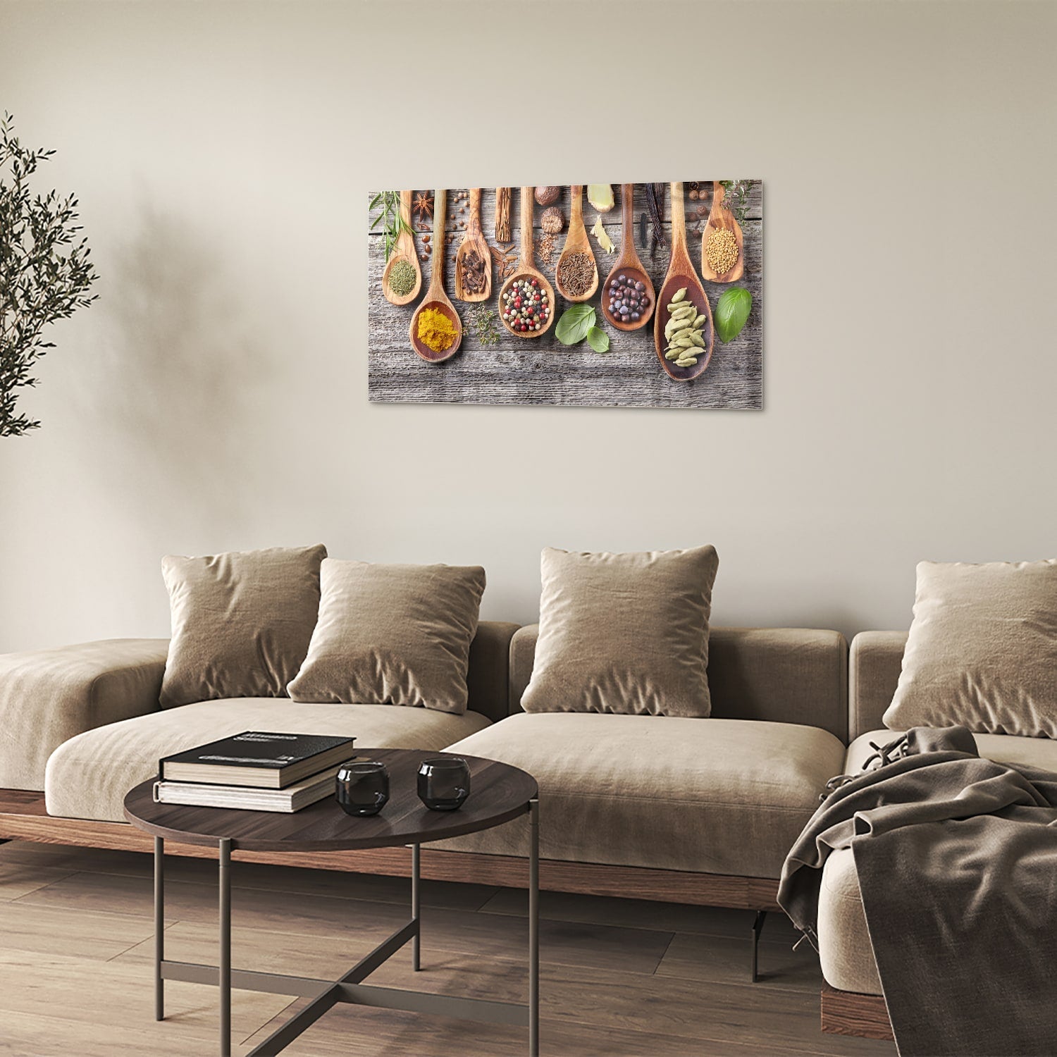Glasbild mit natürlichen Rezepten im Löffel-Design – Glasbild aus Sicherheitsglas, Größe 100x60
