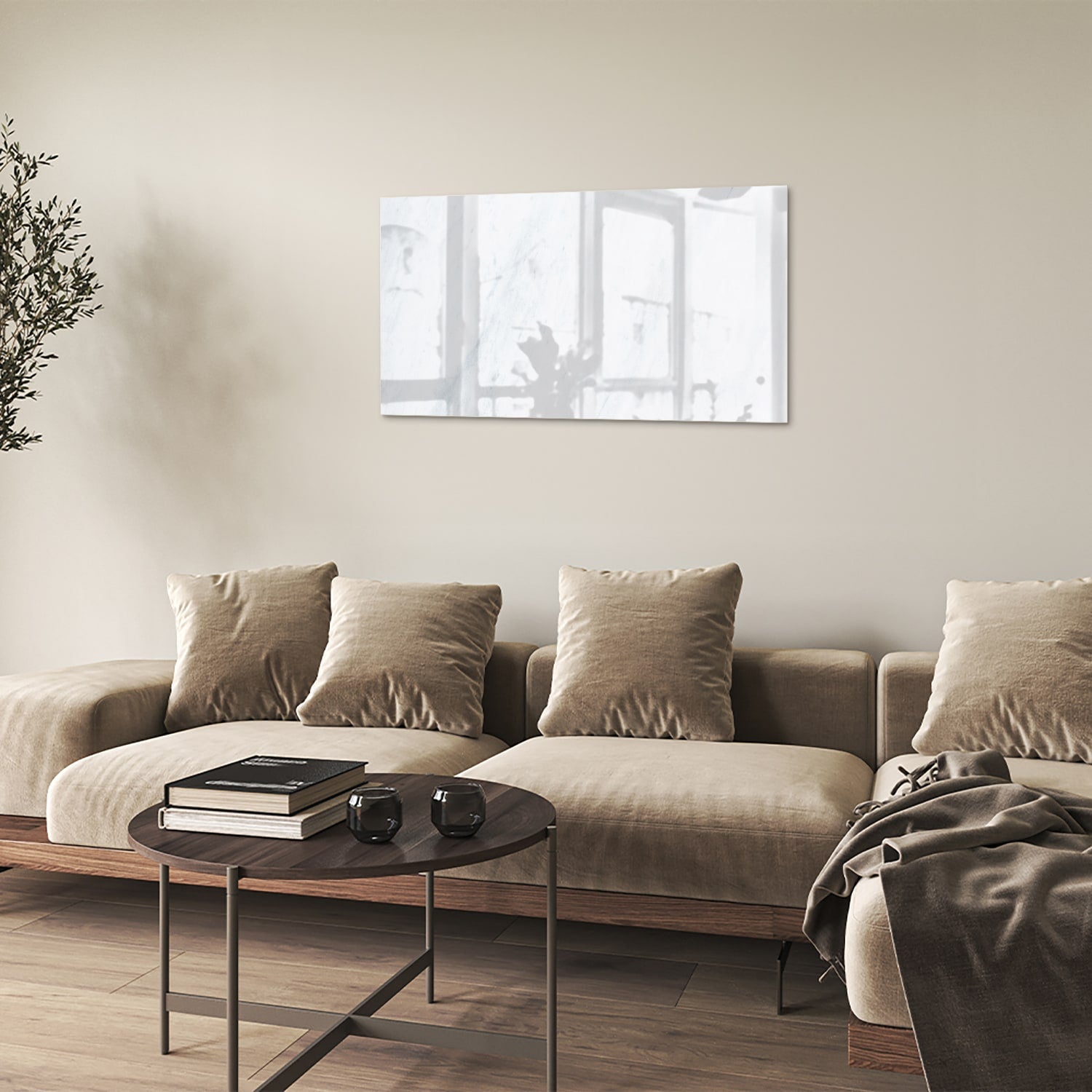 Minimalistisches Glasbild mit hellen Tönen – Glasbild aus Sicherheitsglas, Größe 100x60