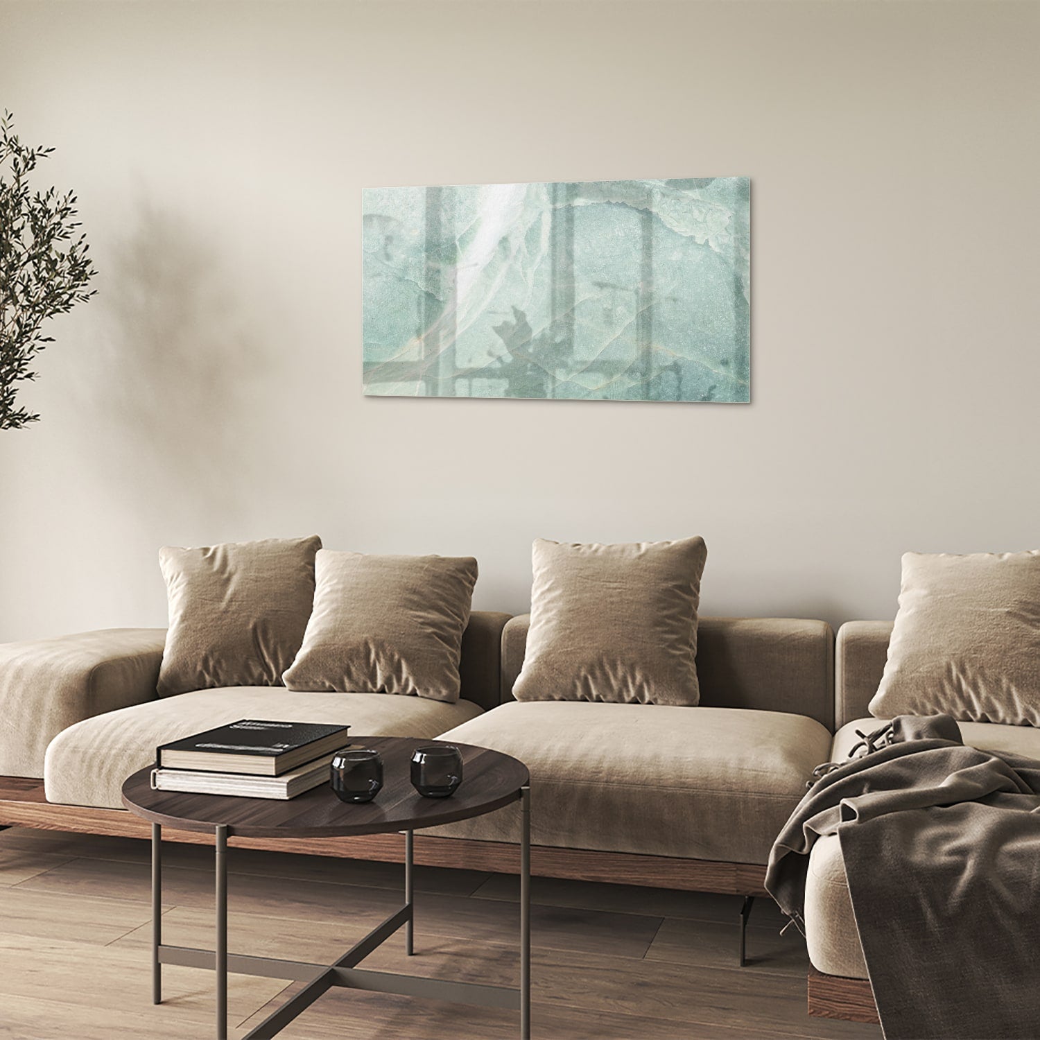 Abstraktes grünes Glasbild für moderne Innenräume – Glasbild aus Sicherheitsglas, Größe 100x60