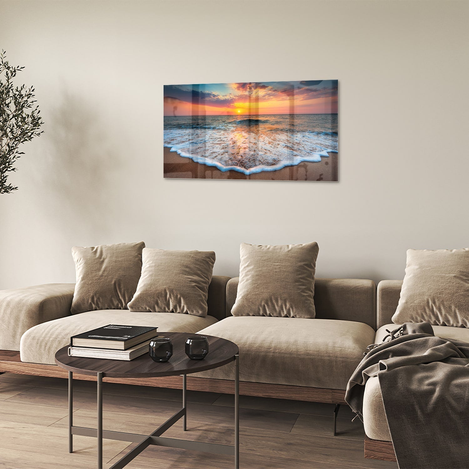Glasbild – Sonnenuntergang am Strand – Glasbild aus Sicherheitsglas, Größe 100x60