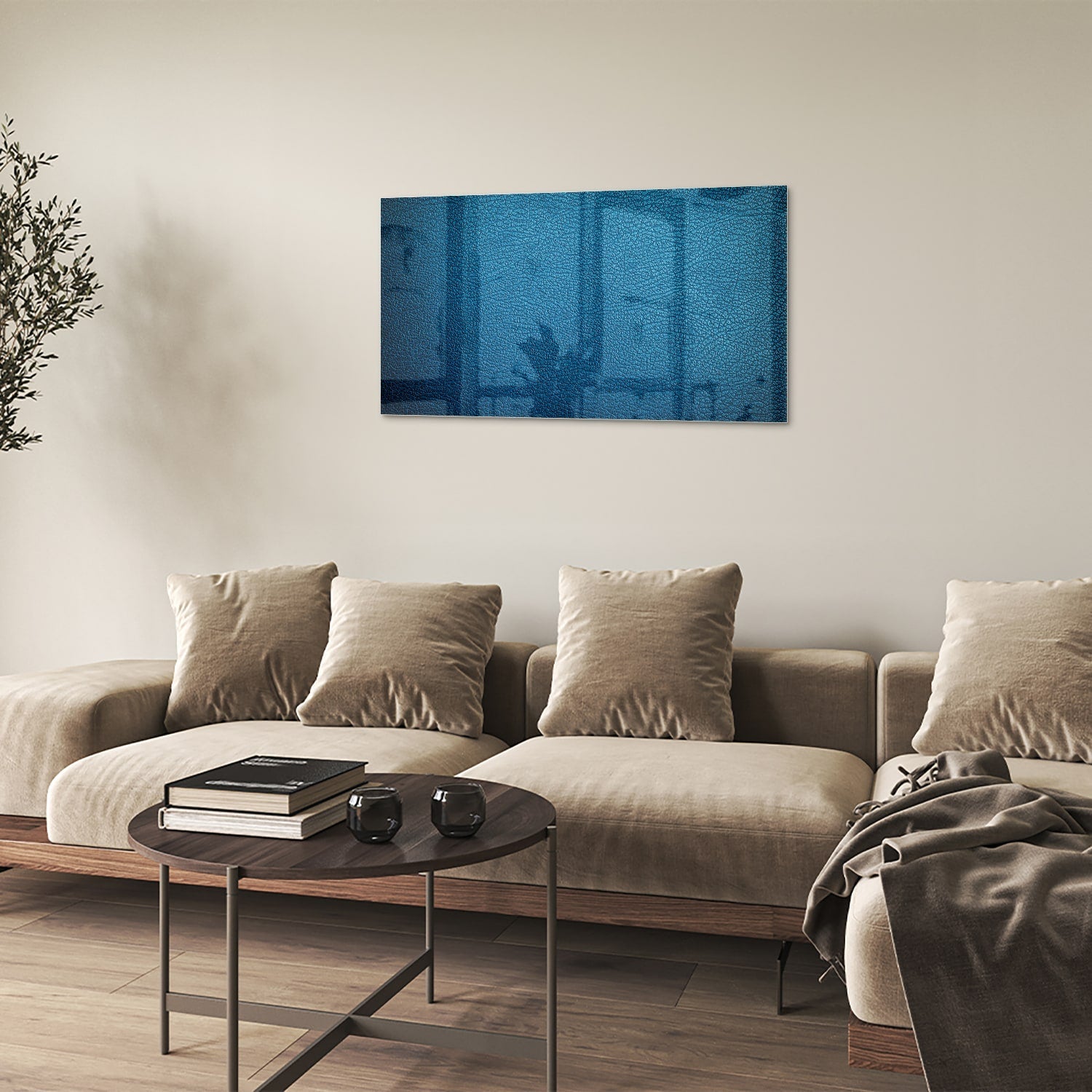 Blaues Glasbild mit Reflexionseffekt – Glasbild aus Sicherheitsglas, Größe 100x60
