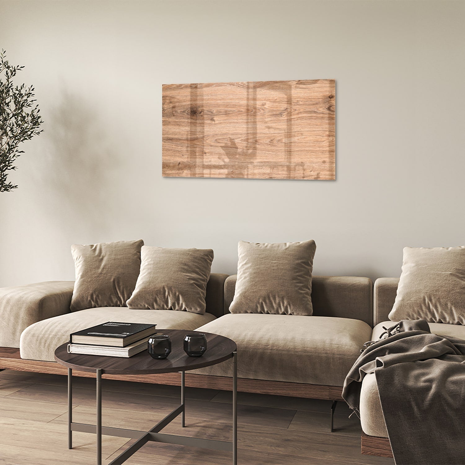 Rustikales Glasbild mit Holzoptik – Glasbild aus Sicherheitsglas, Größe 100x60