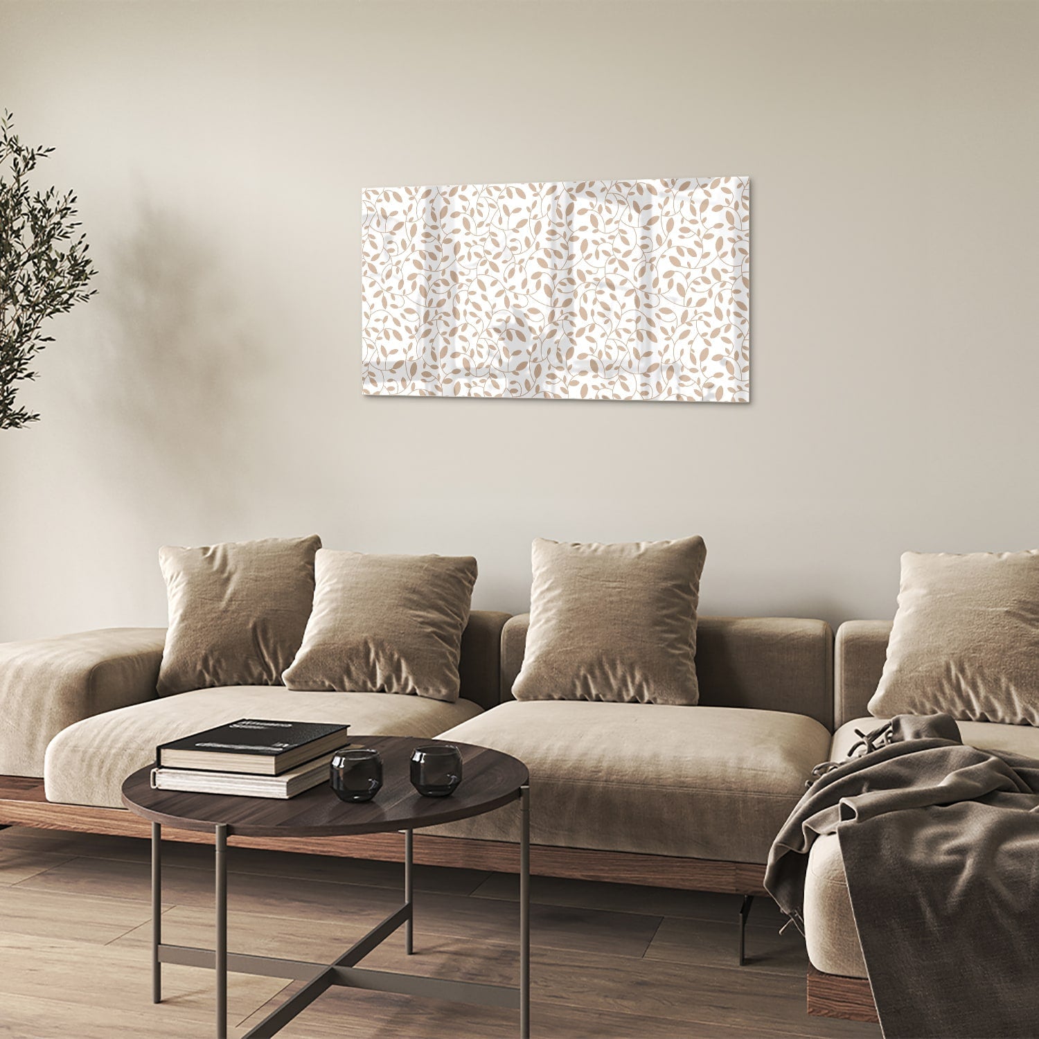 Elegantes Glasbild mit Blattmuster – Glasbild aus Sicherheitsglas, Größe 100x60