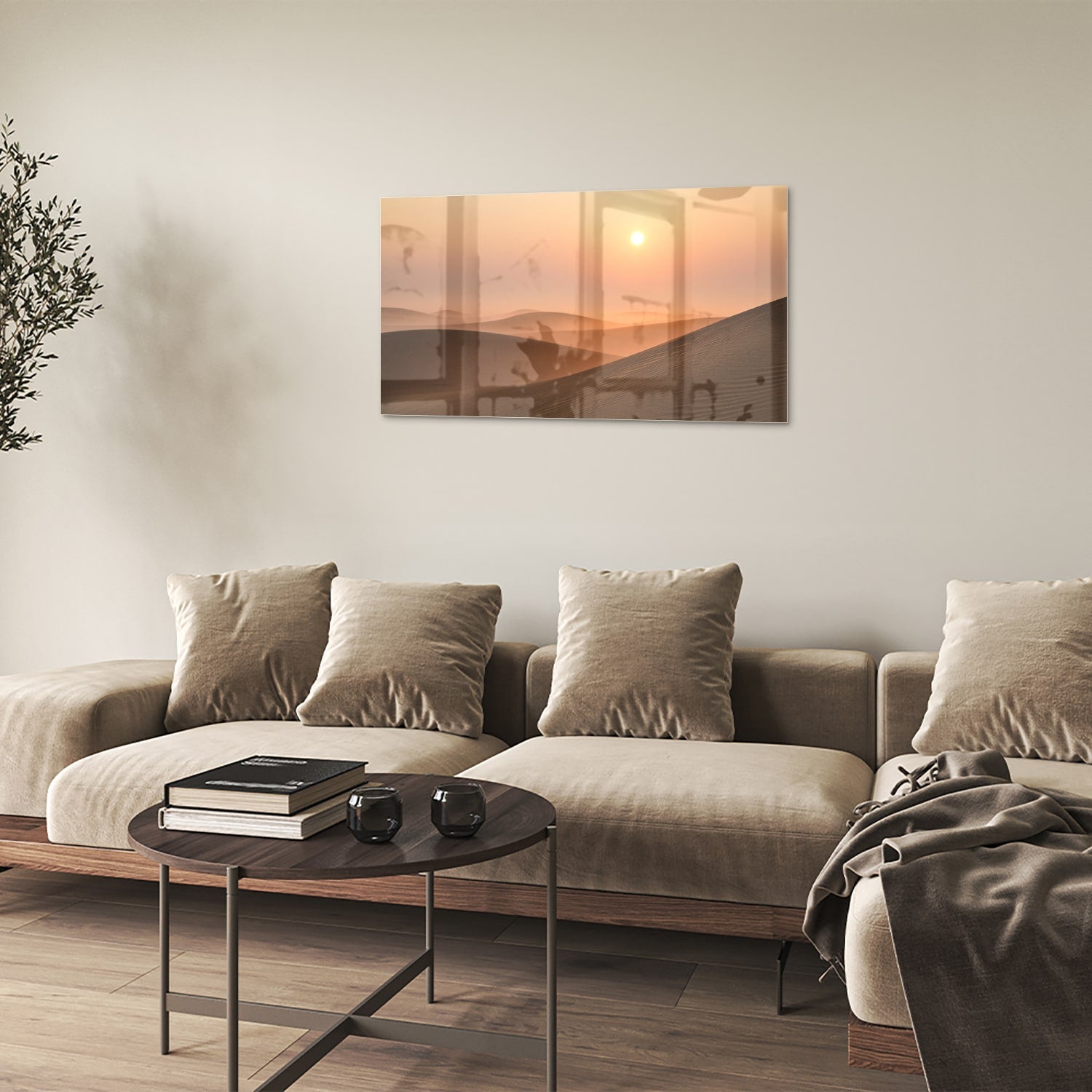 Glasbild mit Sonnenuntergang in warmen Farbtönen – Glasbild aus Sicherheitsglas, Größe 100x60