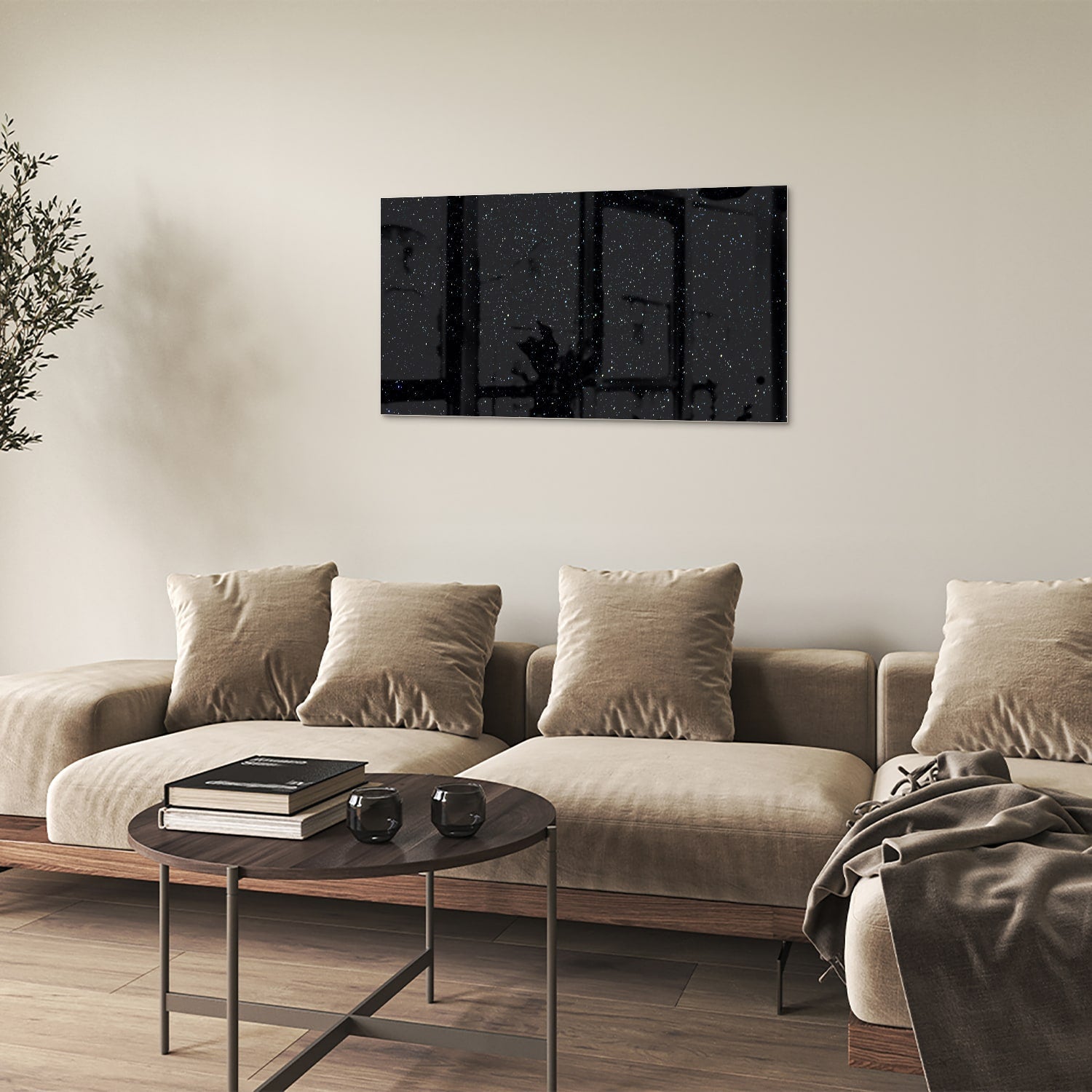 Glasbild mit Sternen auf schwarzem Hintergrund – Glasbild aus Sicherheitsglas, Größe 100x60