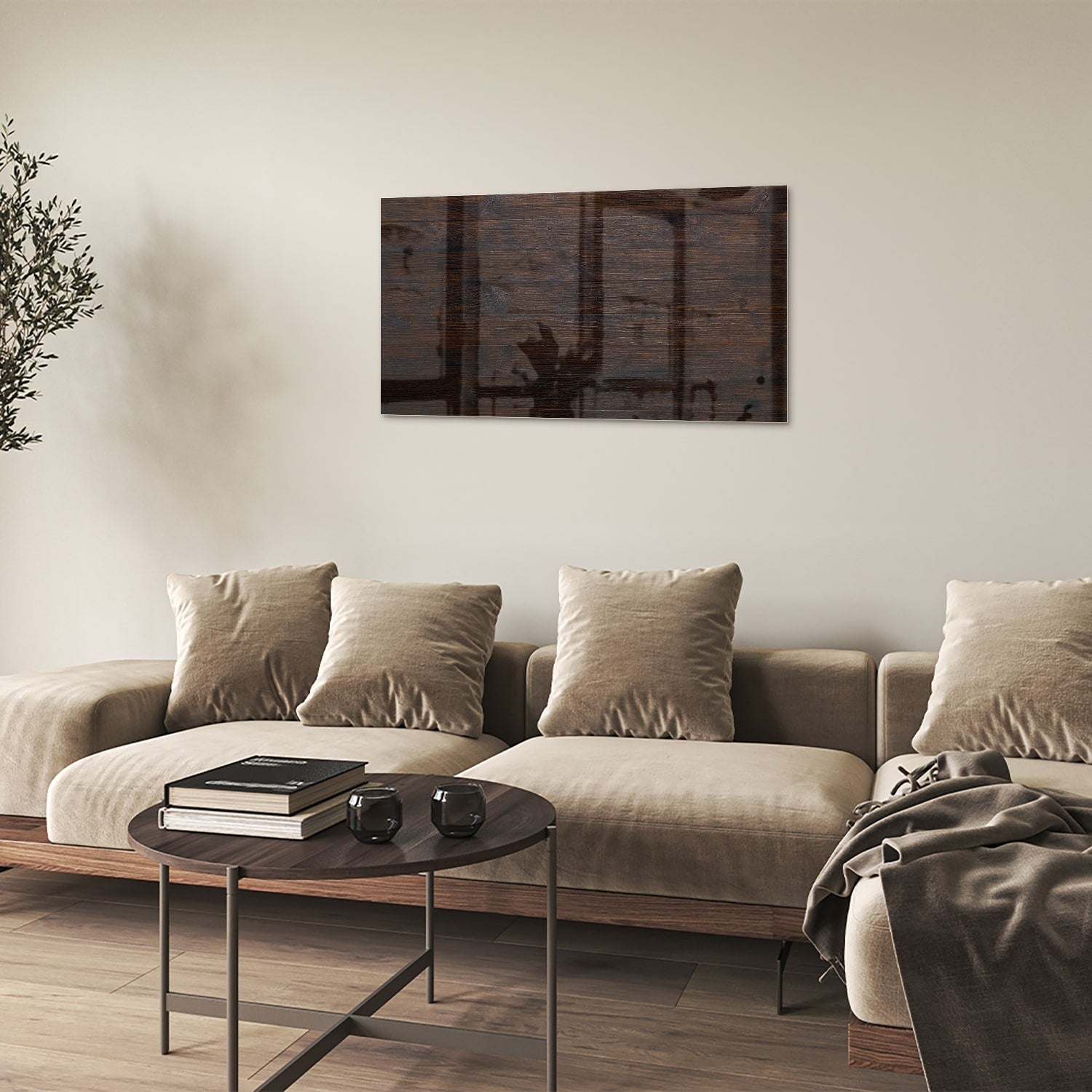 Modernes Glasbild mit warmen Holztönen – Glasbild aus Sicherheitsglas, Größe 100x60