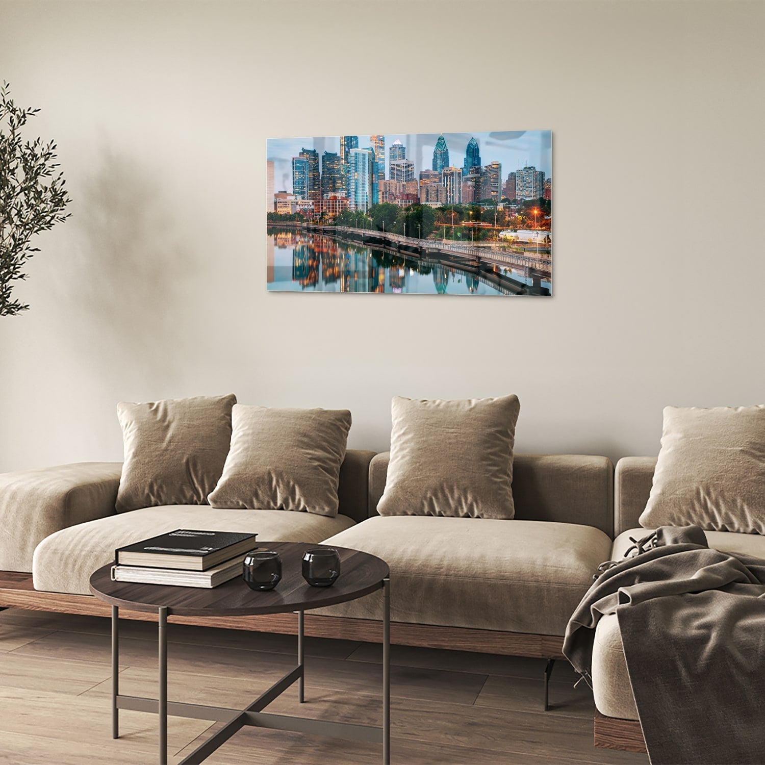 Modernes Glasbild mit Stadtansicht – Glasbild aus Sicherheitsglas, Größe 100x60
