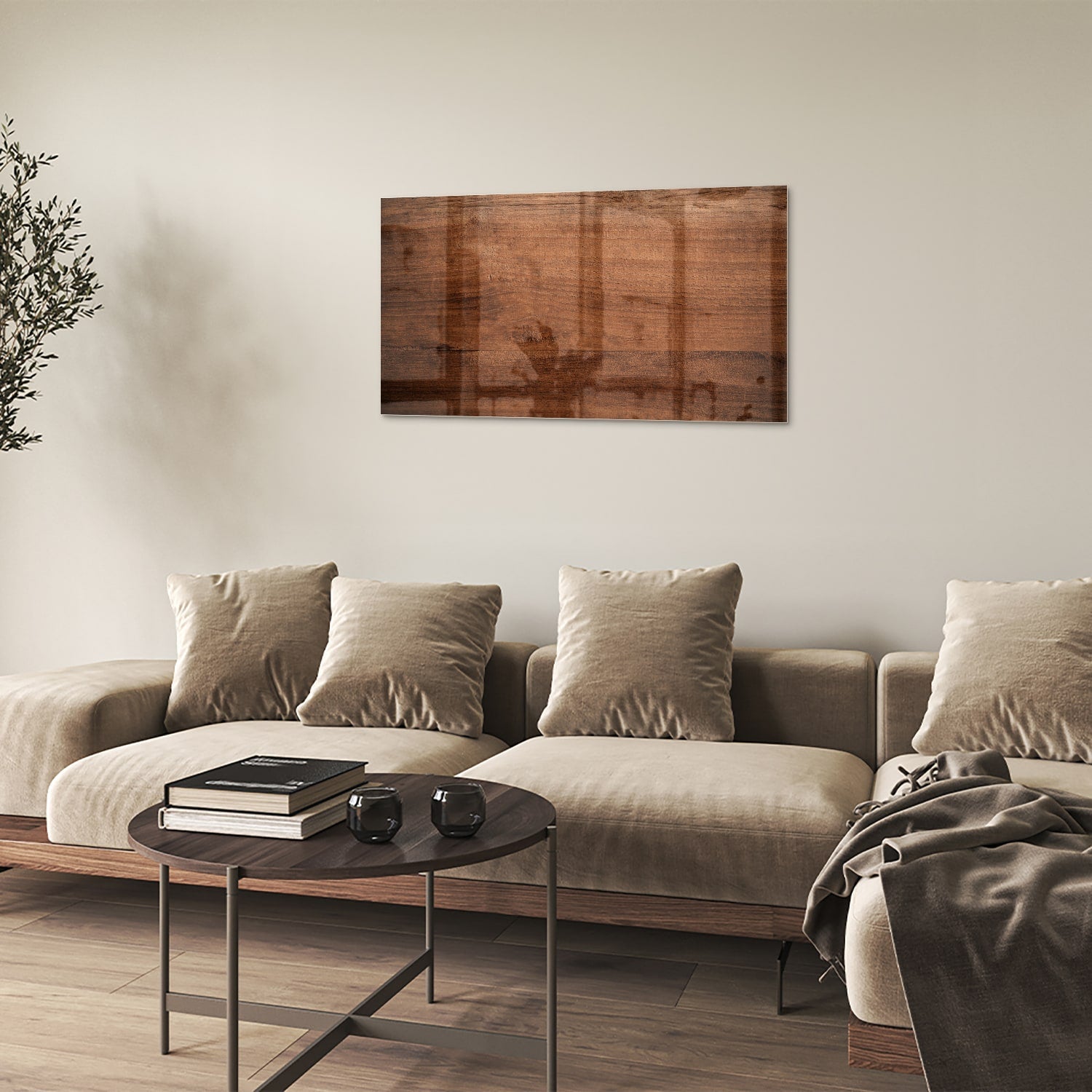 Elegantes Glasbild in warmem Holzton – Glasbild aus Sicherheitsglas, Größe 100x60