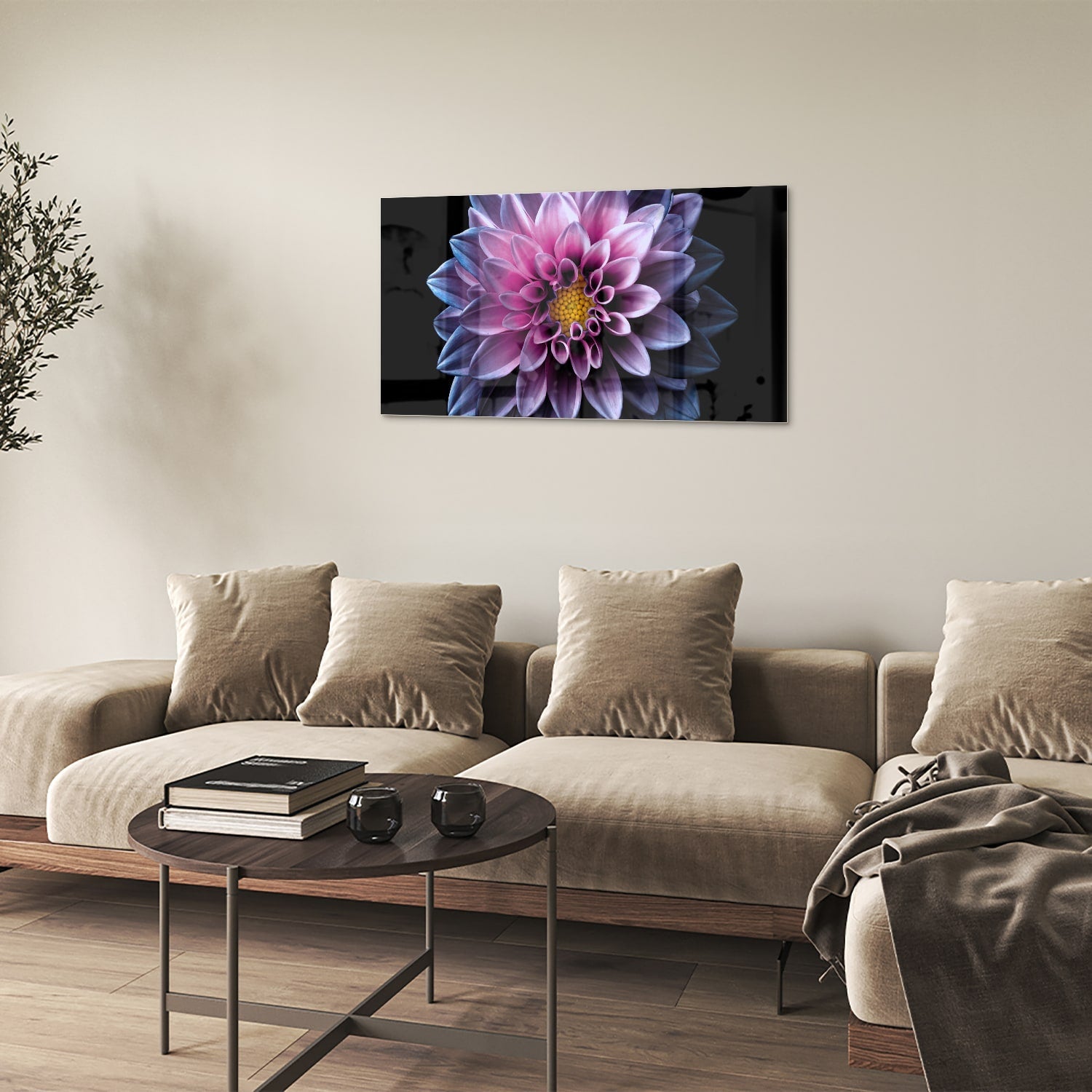 Elegantes Glasbild mit rosa Blume – Glasbild aus Sicherheitsglas, Größe 100x60