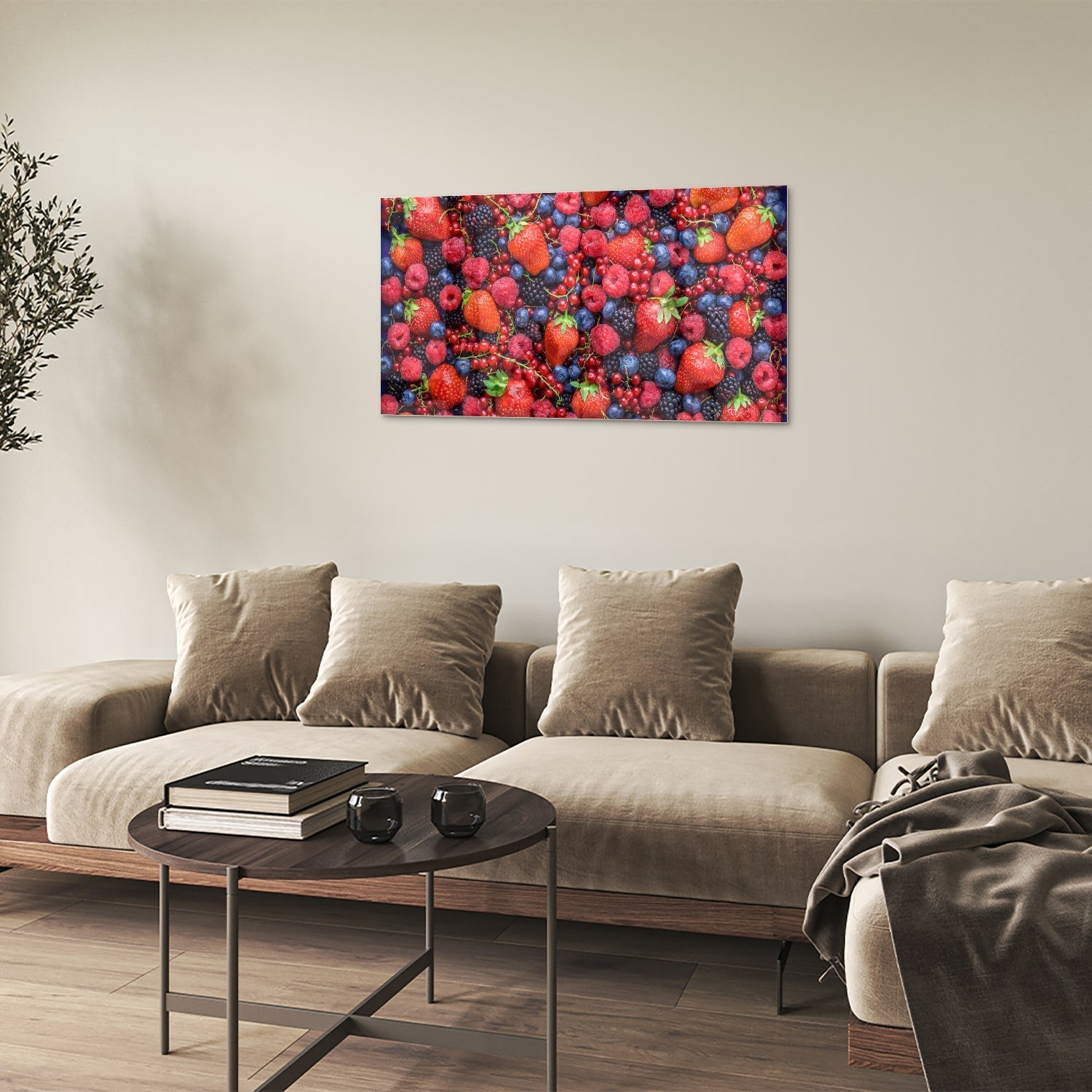 Farbenfrohes Glasbild mit Beeren und Früchten – Glasbild aus Sicherheitsglas, Größe 100x60