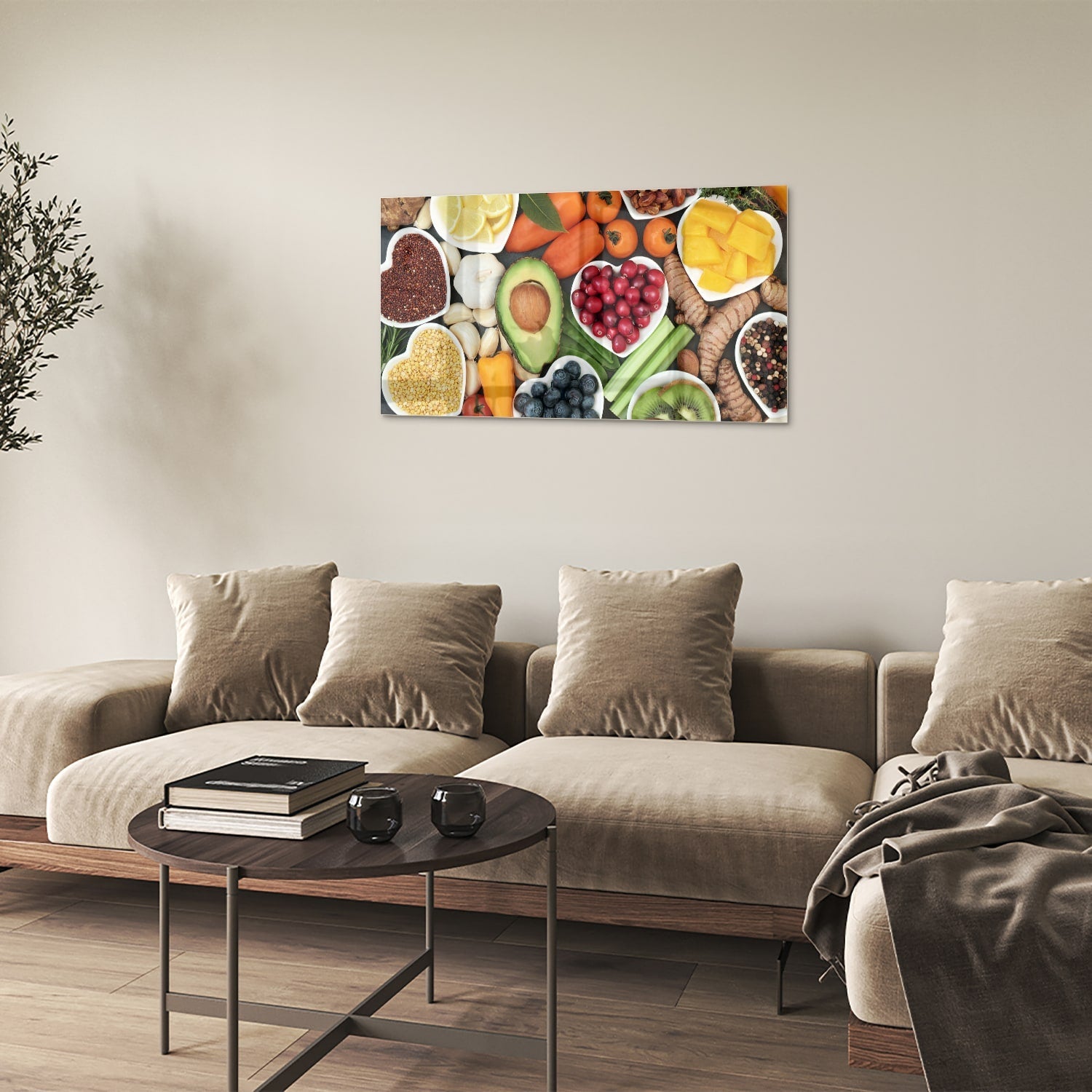 Fröhliches Glasbild mit Früchten für die Küche – Glasbild aus Sicherheitsglas, Größe 100x60
