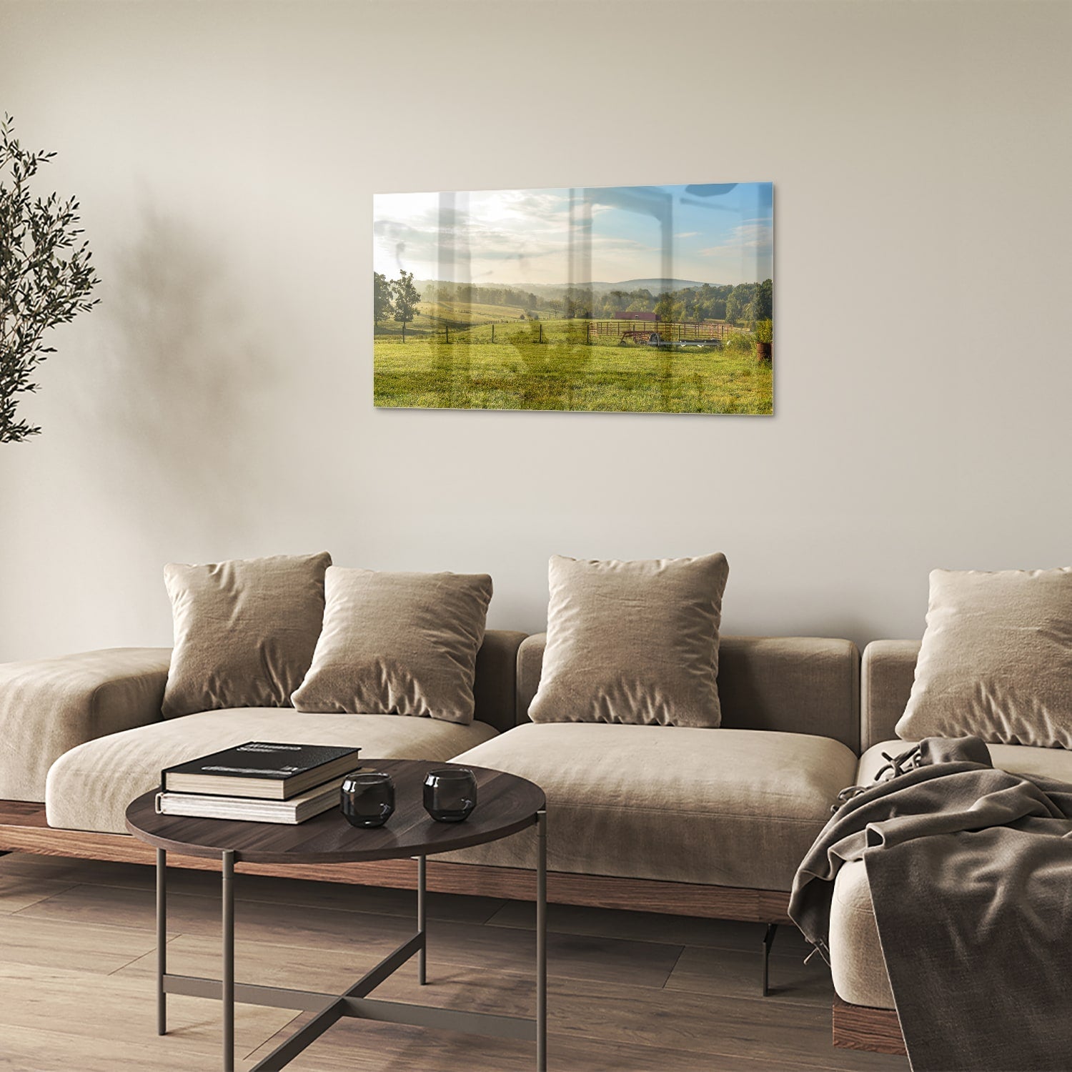 Glasbild mit atemberaubender grüner Wiese – Glasbild aus Sicherheitsglas, Größe 100x60