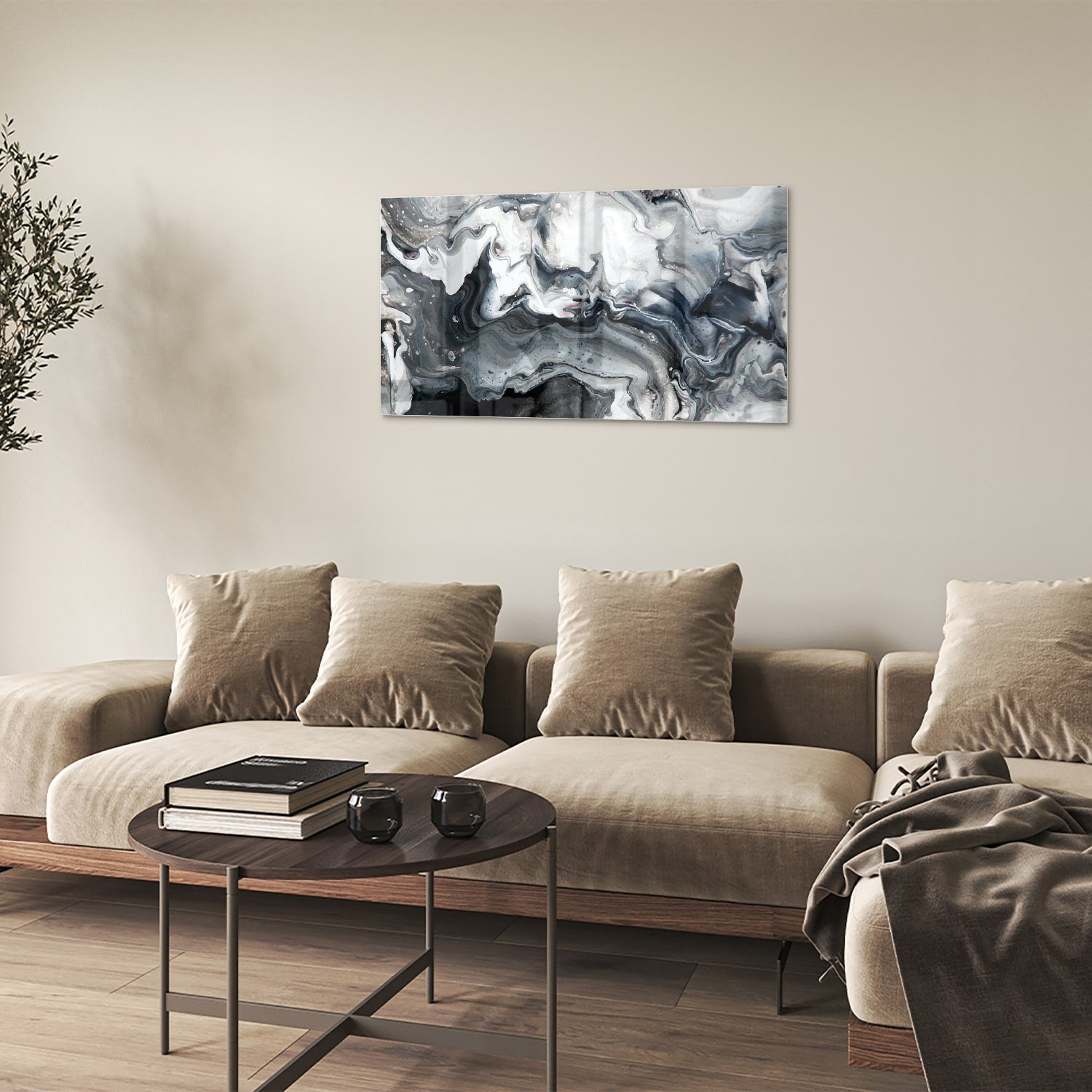 Abstraktes Glasbild in Grautönen – Glasbild aus Sicherheitsglas, Größe 100x60