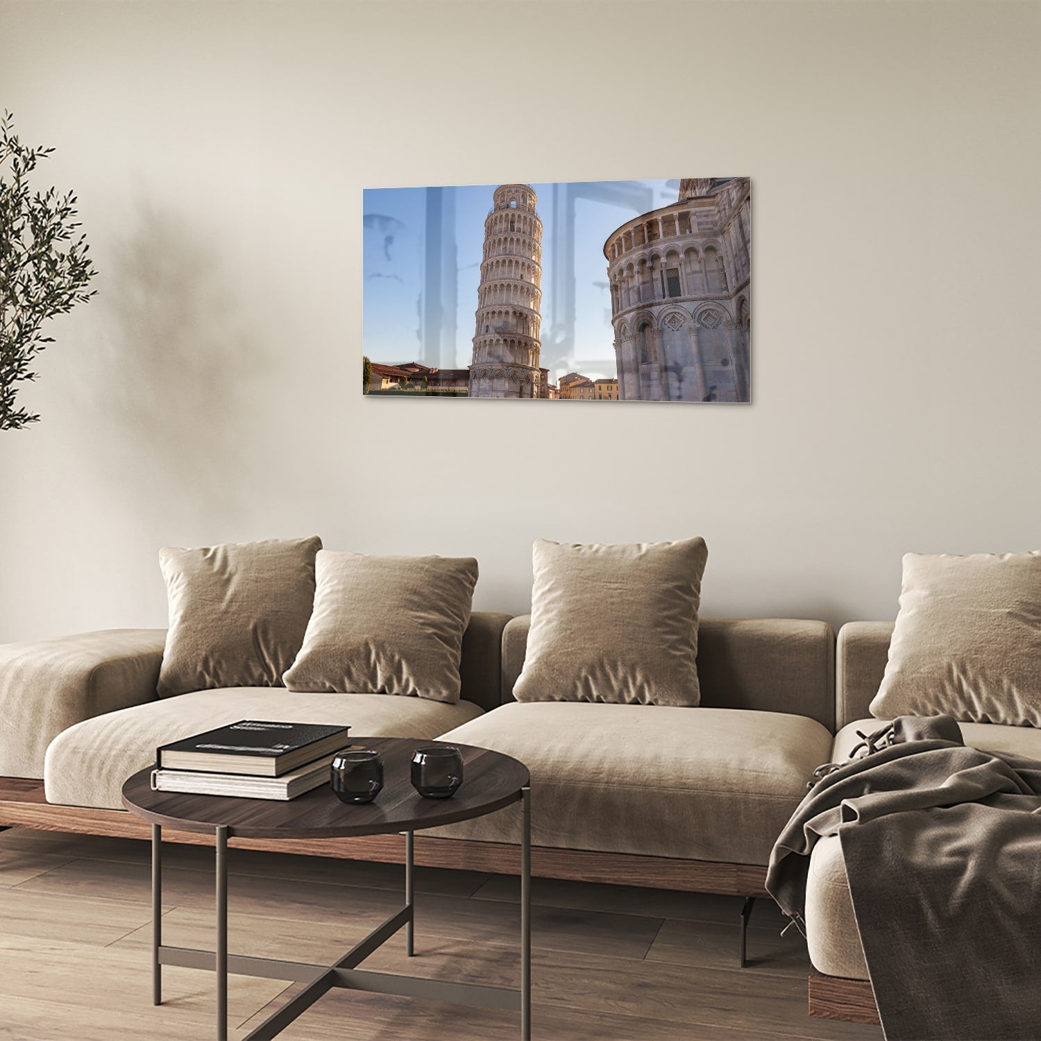 Glasbild mit dem Schiefen Turm von Pisa – Glasbild aus Sicherheitsglas, Größe 100x60