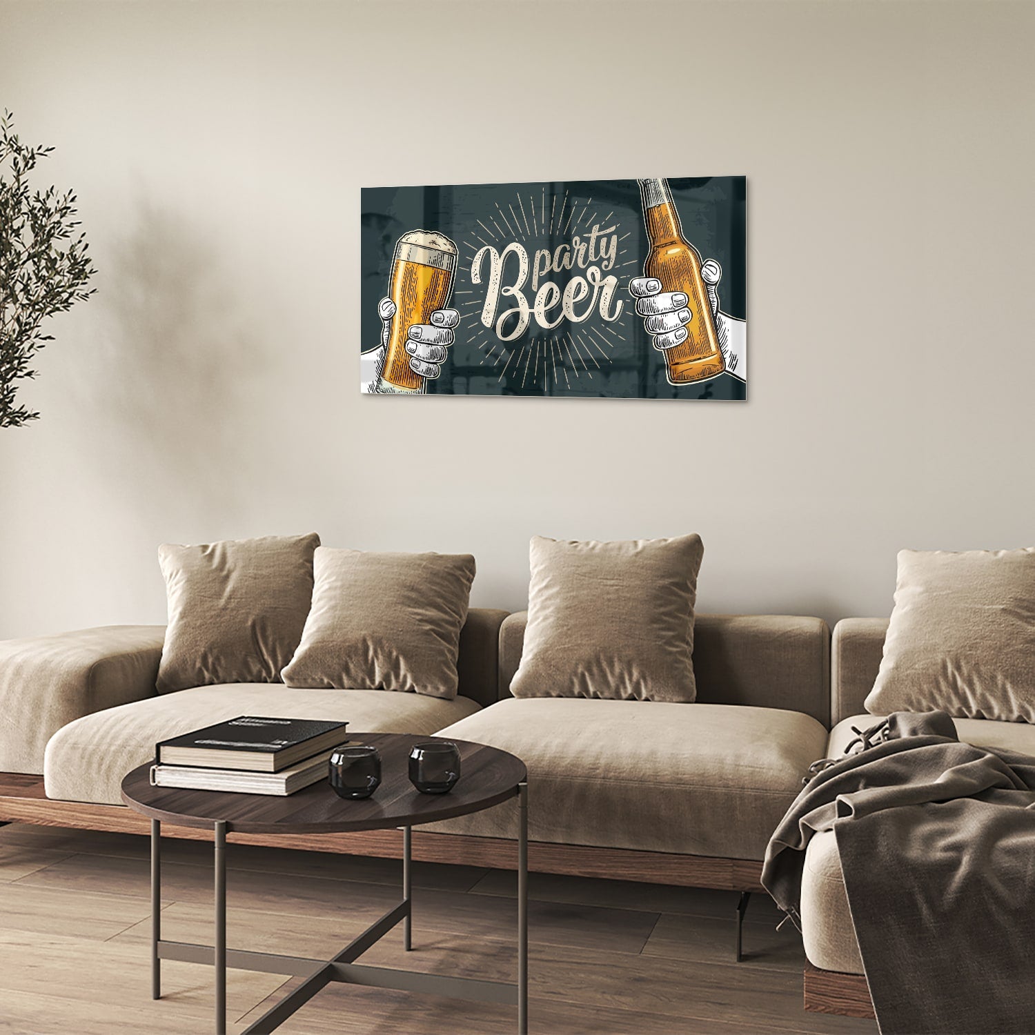 Festliches Glasbild mit Bier – Glasbild aus Sicherheitsglas, Größe 100x60