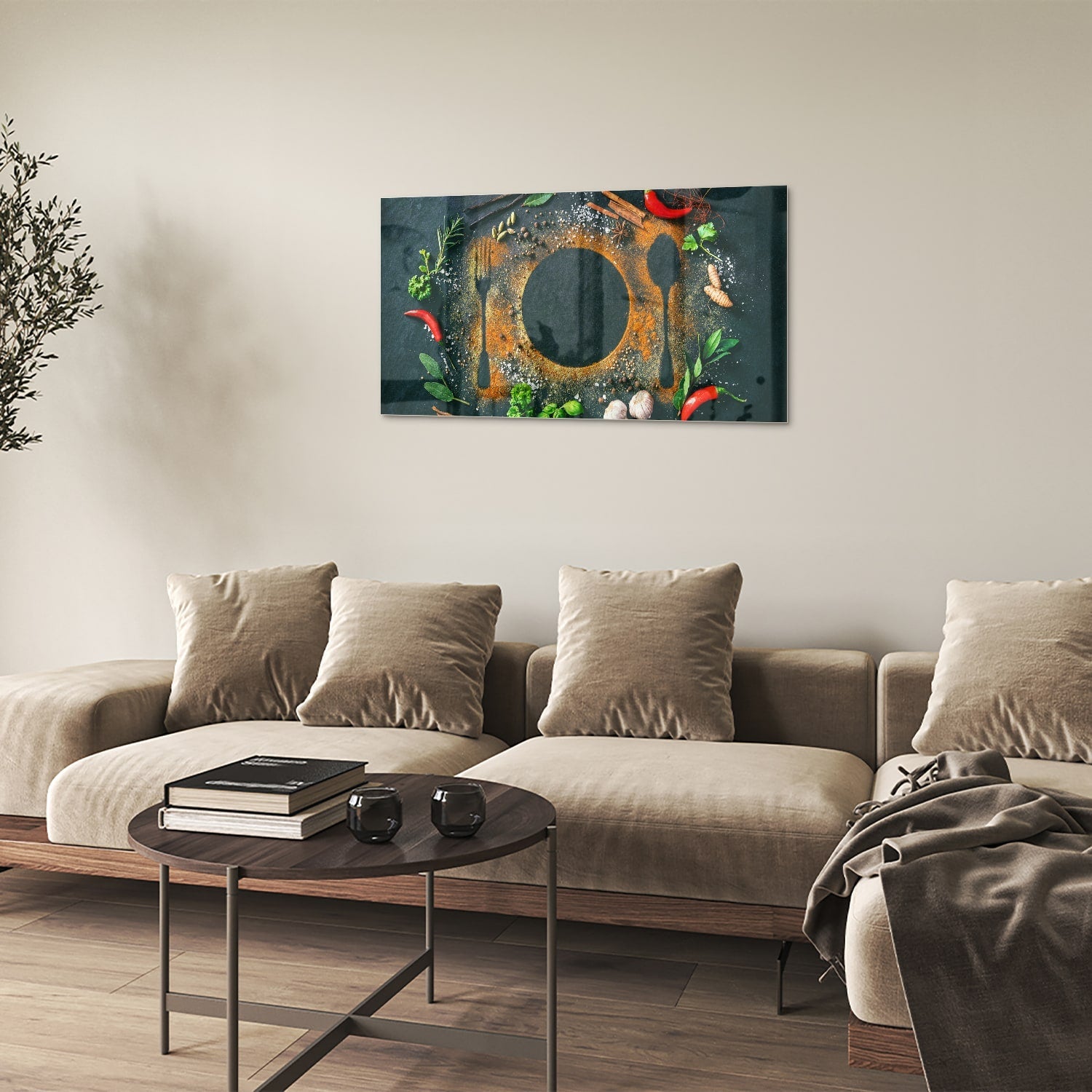 Glasbild mit kulinarischen Elementen – Glasbild aus Sicherheitsglas, Größe 100x60