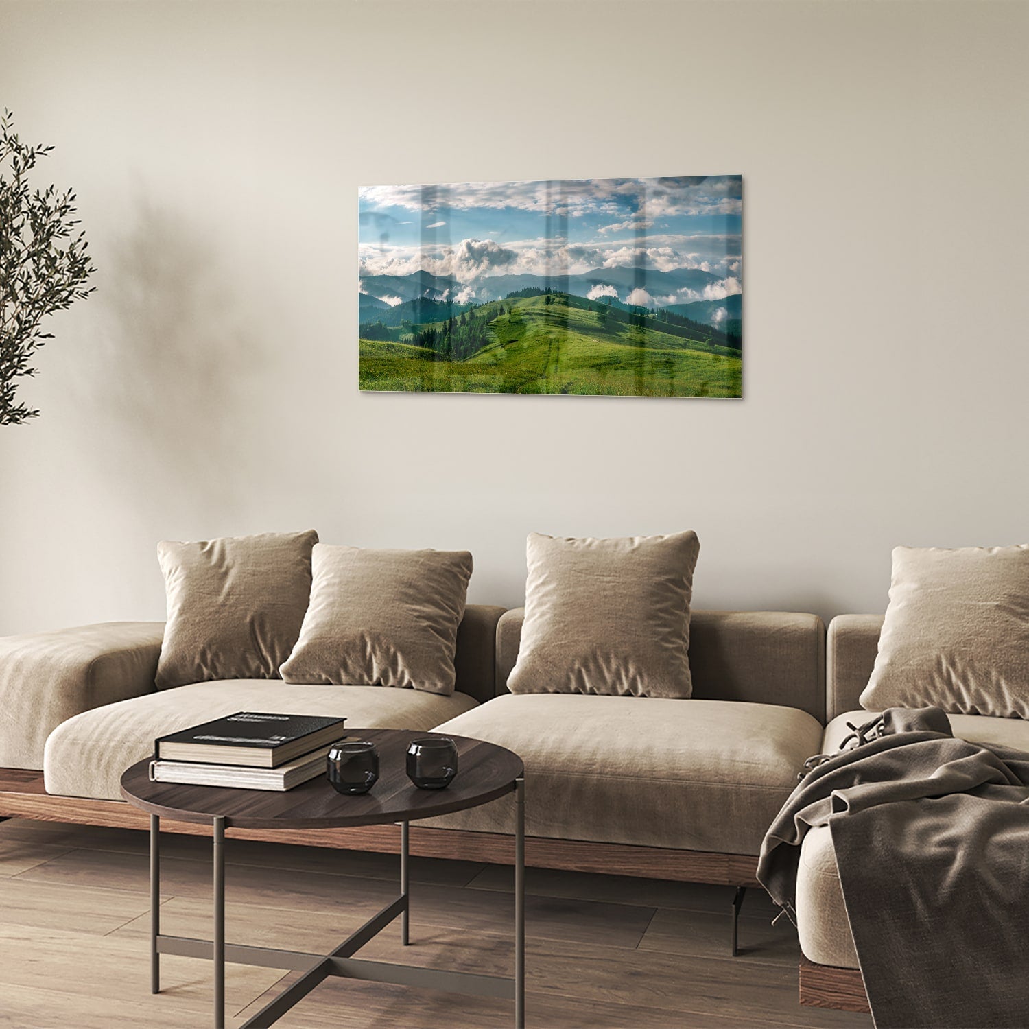 Glasbild mit atemberaubender Berglandschaft – Glasbild aus Sicherheitsglas, Größe 100x60