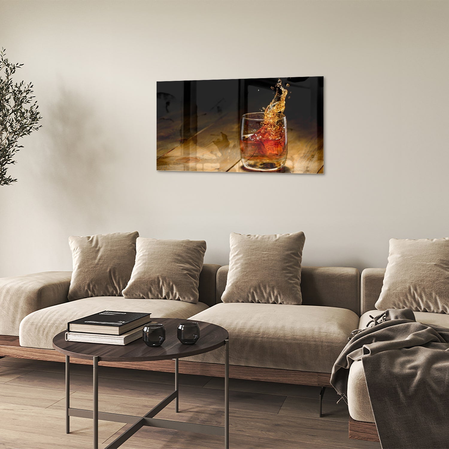 Glasbild mit spritzigem Getränk – Glasbild aus Sicherheitsglas, Größe 100x60