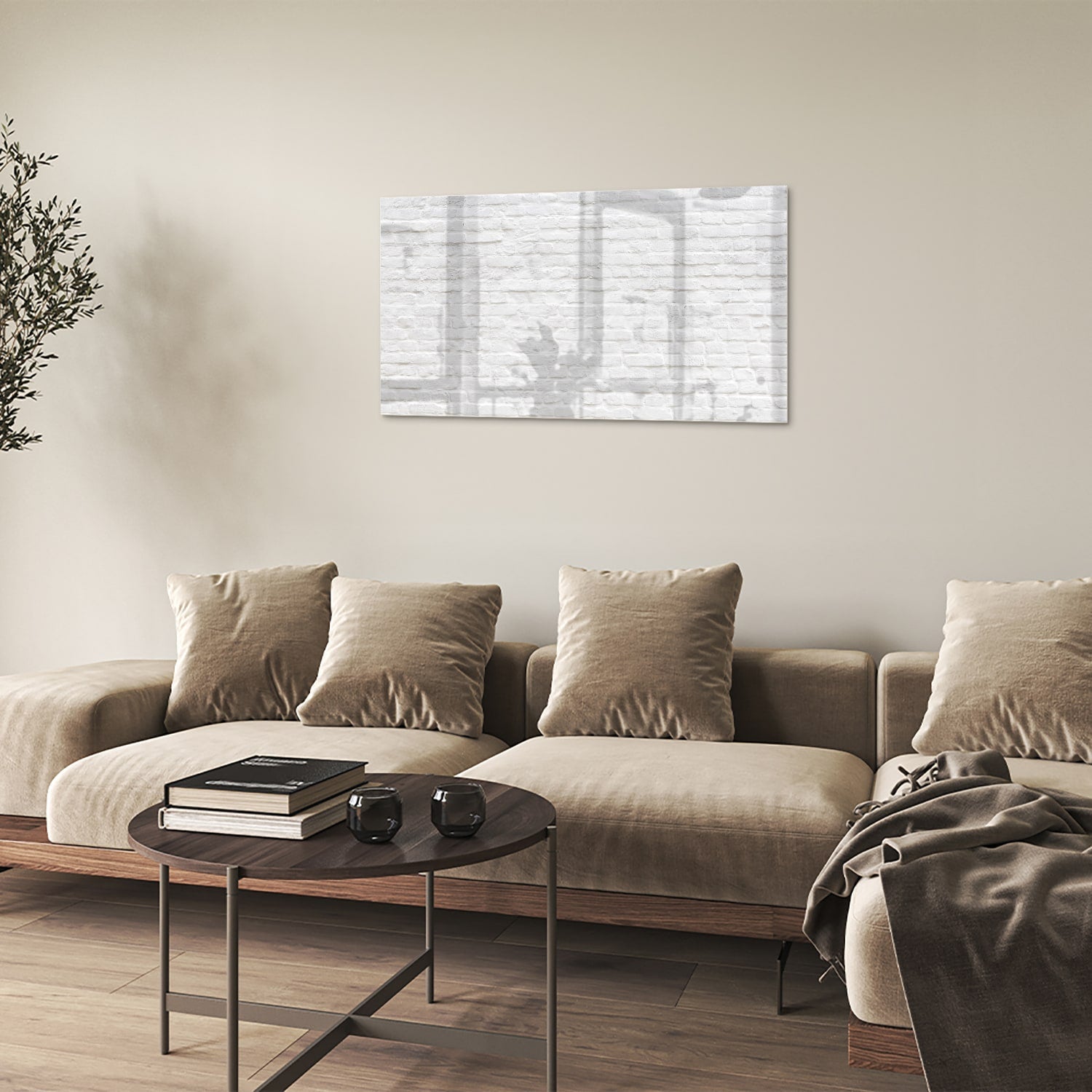 Glasbild mit weißer Ziegelsteintextur – Glasbild aus Sicherheitsglas, Größe 100x60