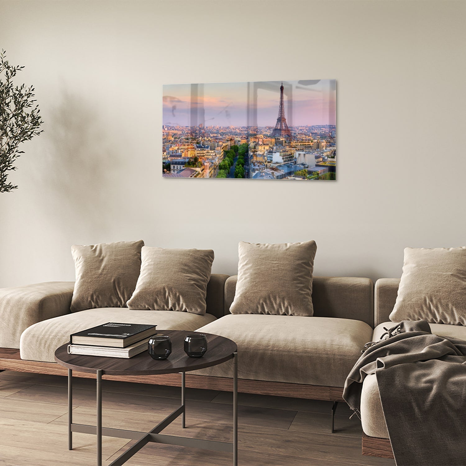 Glasbild mit dem Eiffelturm in Paris – Glasbild aus Sicherheitsglas, Größe 100x60