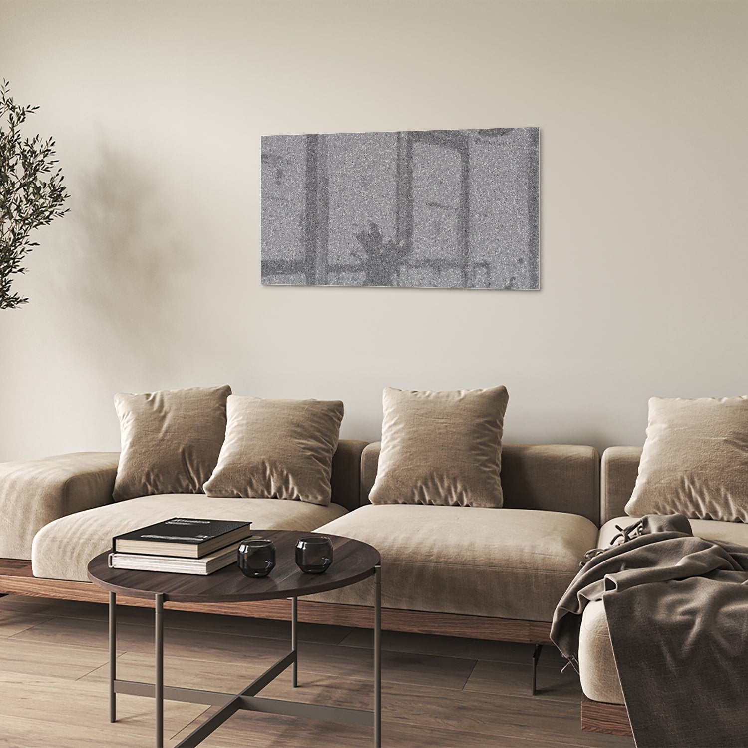 Glasbild mit abstrakten Grautönen – Glasbild aus Sicherheitsglas, Größe 100x60