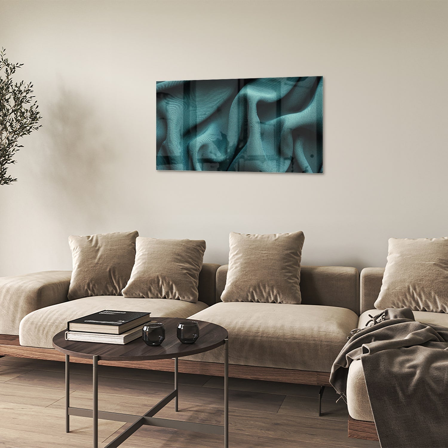 Elegantes Glasbild mit blau-grünem Design – Glasbild aus Sicherheitsglas, Größe 100x60