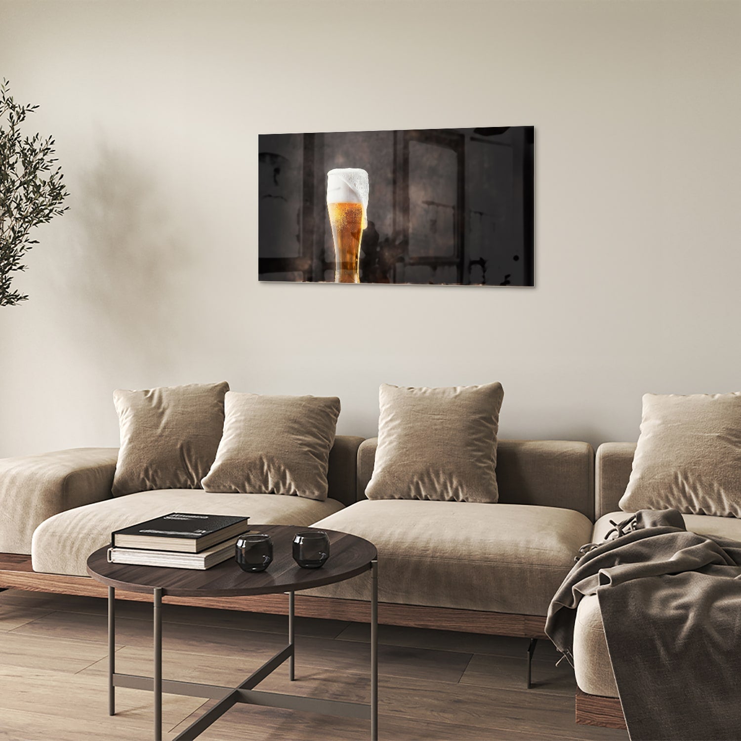 Stilvolles Glasbild mit einem Bier – Glasbild aus Sicherheitsglas, Größe 100x60