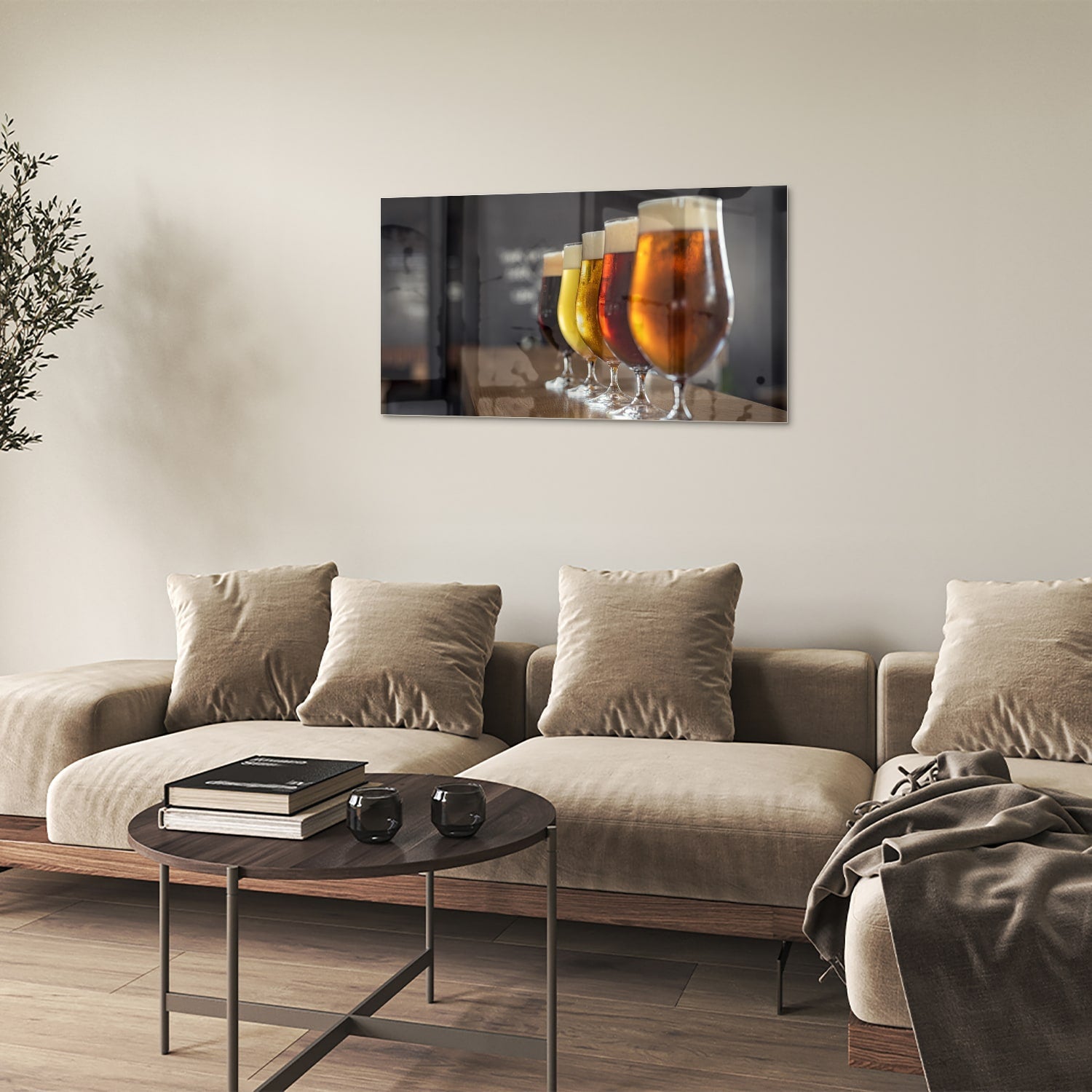 Glasbild mit verschiedenen Bieren – Glasbild aus Sicherheitsglas, Größe 100x60