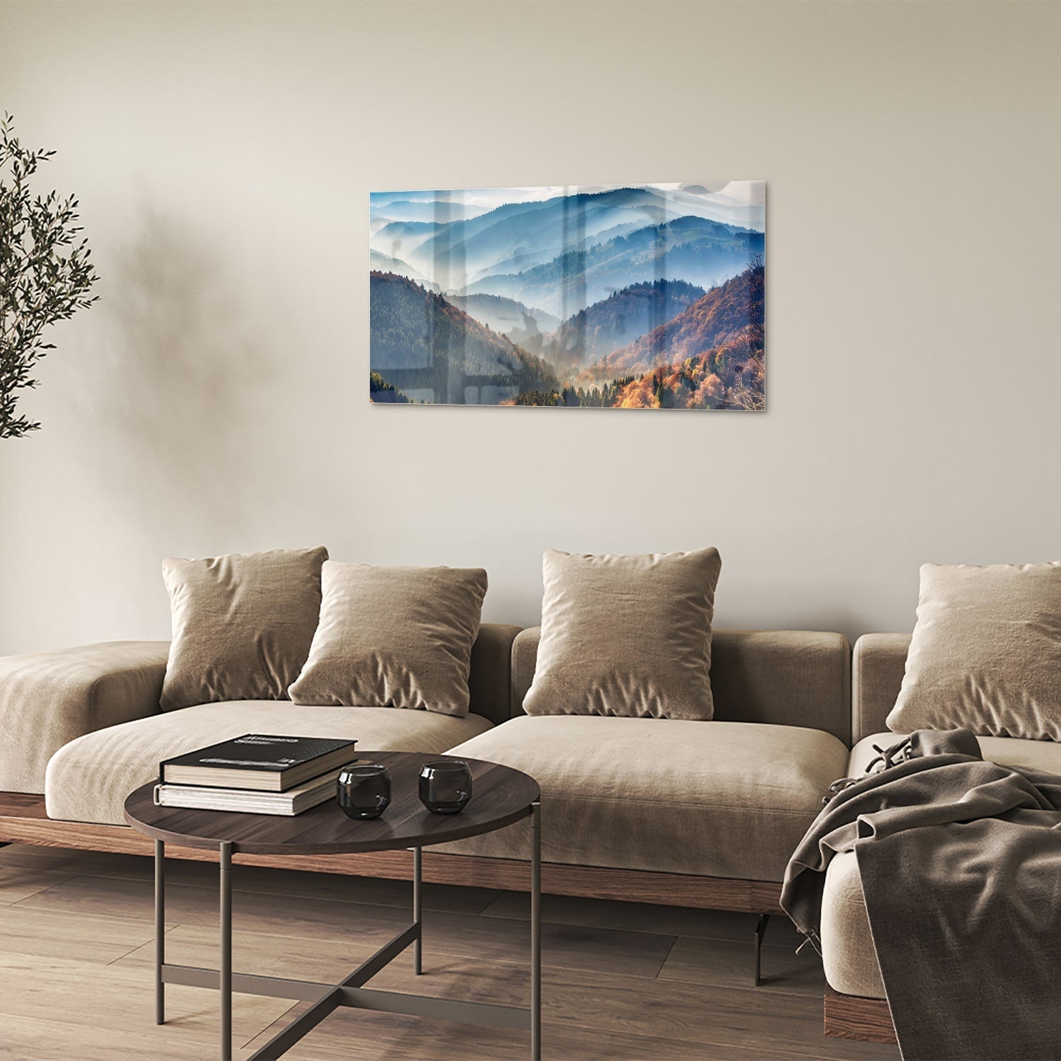 Atemberaubendes Glasbild mit Berglandschaft für Zuhause – Glasbild aus Sicherheitsglas, Größe 100x60