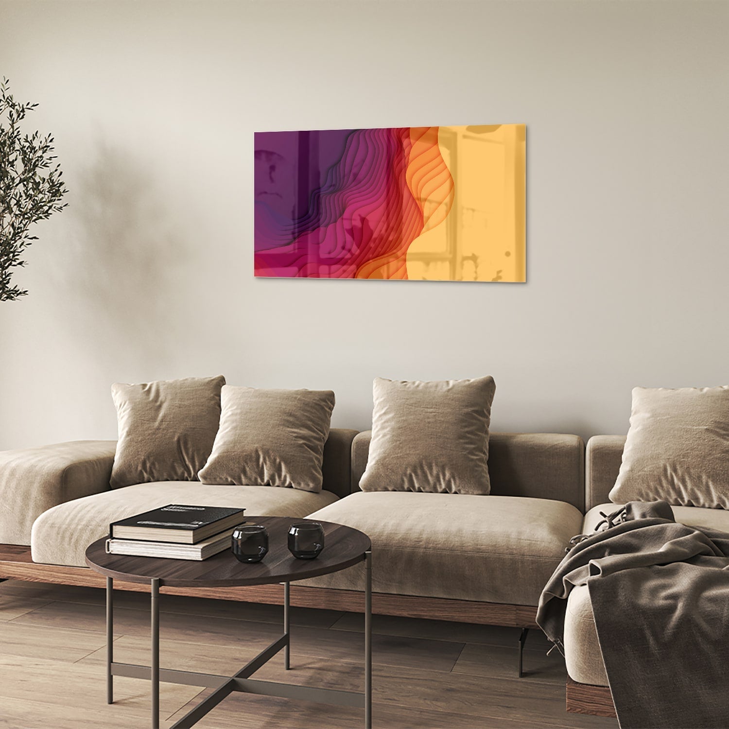 Abstraktes Glasbild mit leuchtenden Farben – Glasbild aus Sicherheitsglas, Größe 100x60