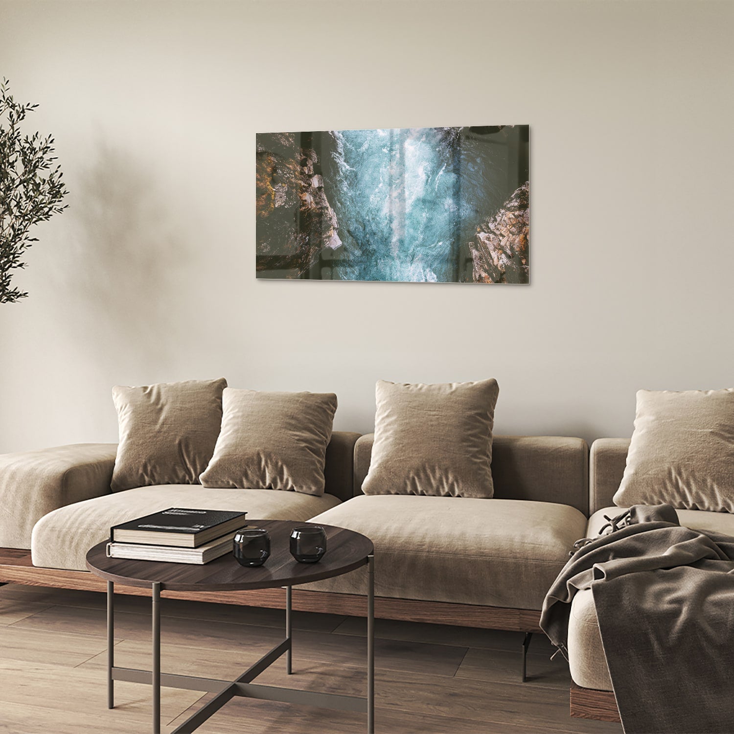 Glasbild mit klarem Bergwasser – Glasbild aus Sicherheitsglas, Größe 100x60