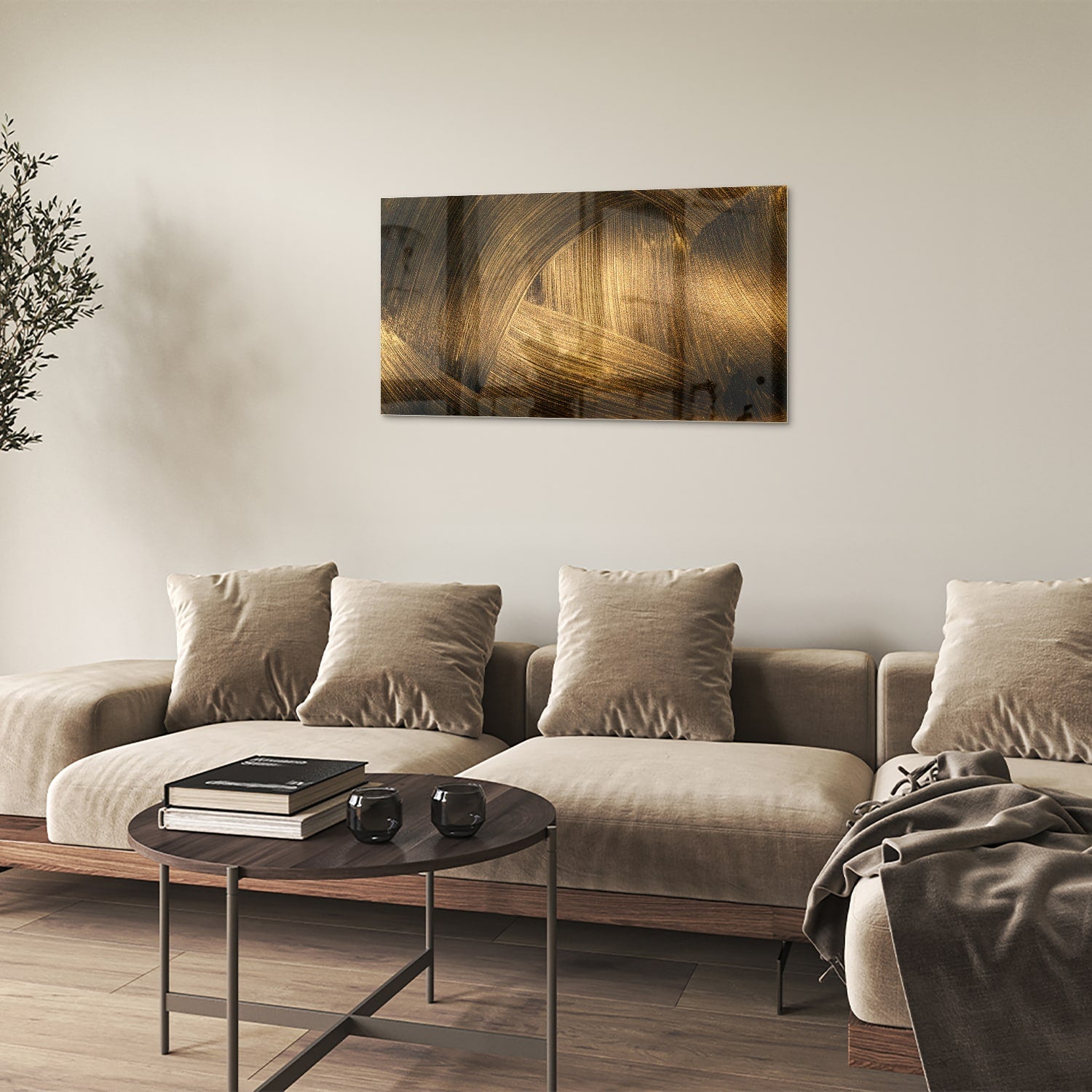 Elegantes Glasbild mit goldenem Muster – Glasbild aus Sicherheitsglas, Größe 100x60