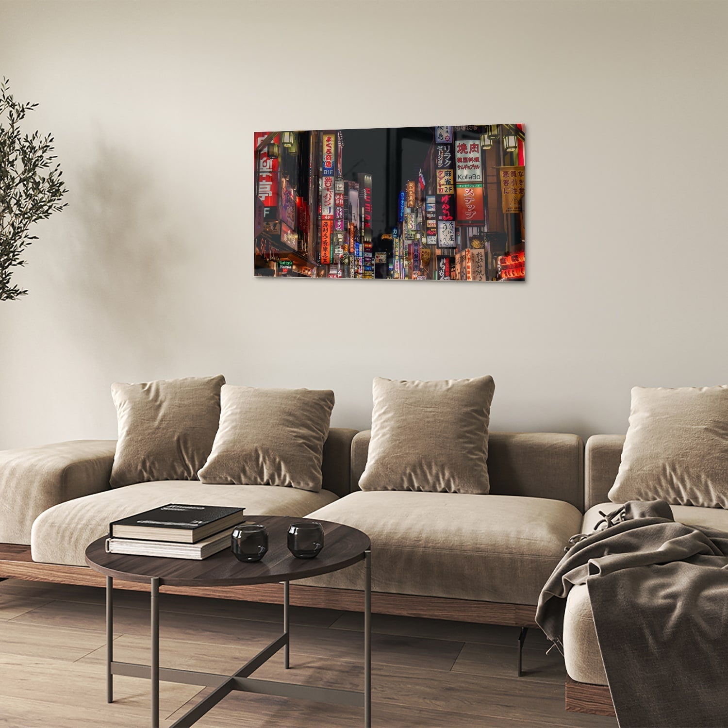 Glasbild mit urbaner Szenerie und bezaubernden Neonlichtern – Glasbild aus Sicherheitsglas, Größe 100x60
