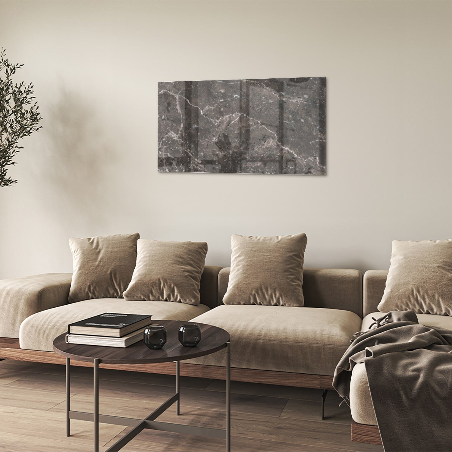 Elegantes Glasbild mit Marmordesign – Glasbild aus Sicherheitsglas, Größe 100x60