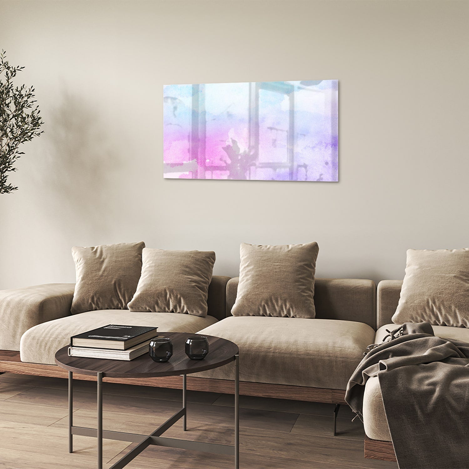 Raffiniertes Glasbild mit violetten Farbtönen – Glasbild aus Sicherheitsglas, Größe 100x60