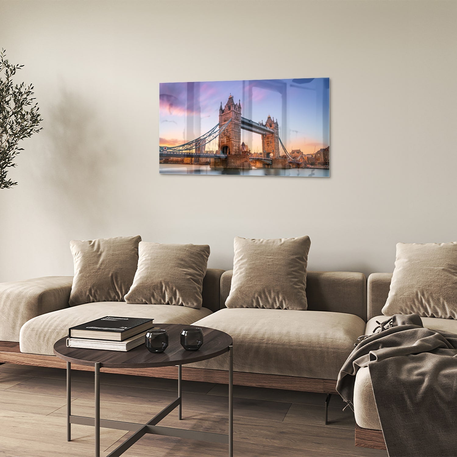 Glasbild mit der Tower Bridge in London – Glasbild aus Sicherheitsglas, Größe 100x60