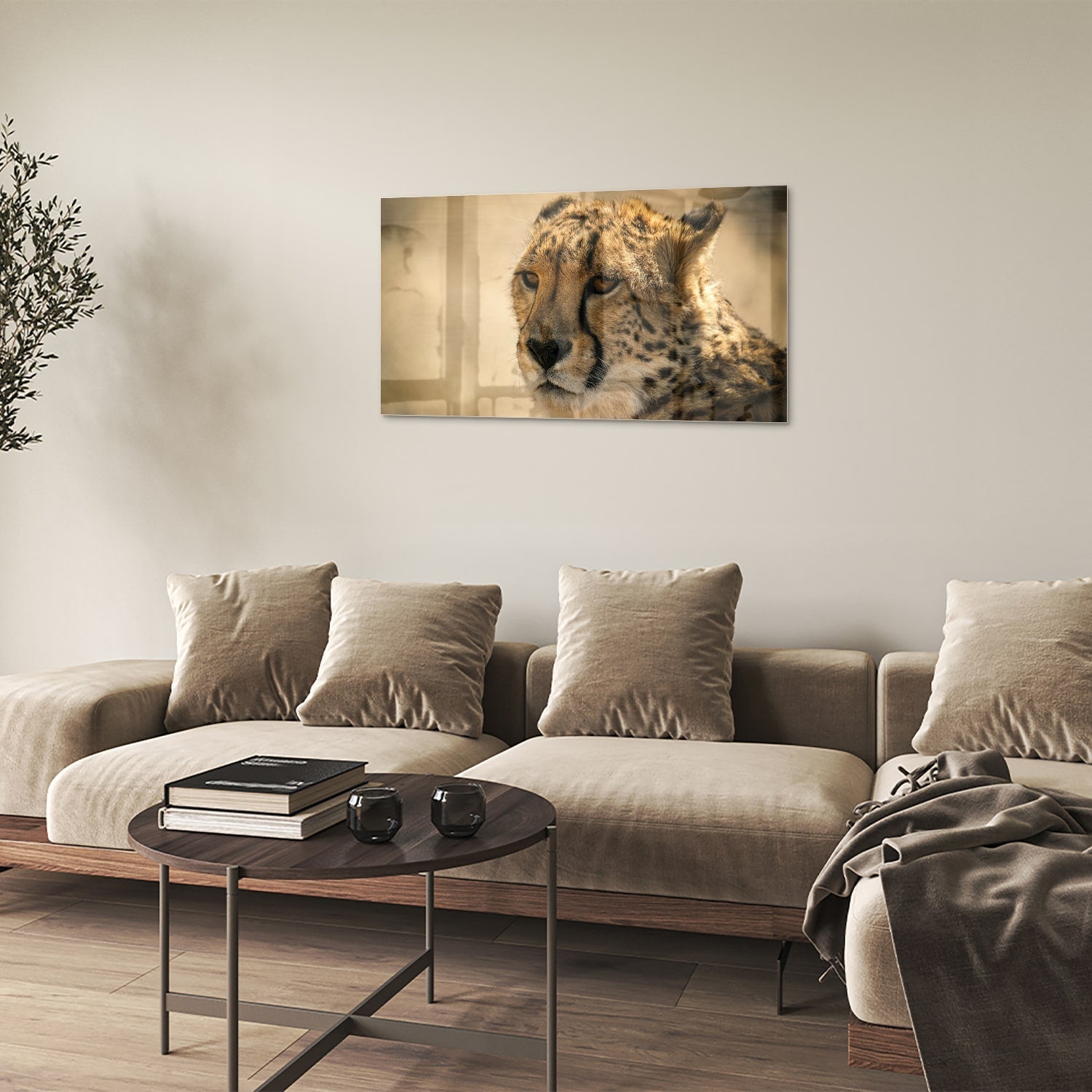 Elegantes Glasbild mit einem Leoparden – Glasbild aus Sicherheitsglas, Größe 100x60