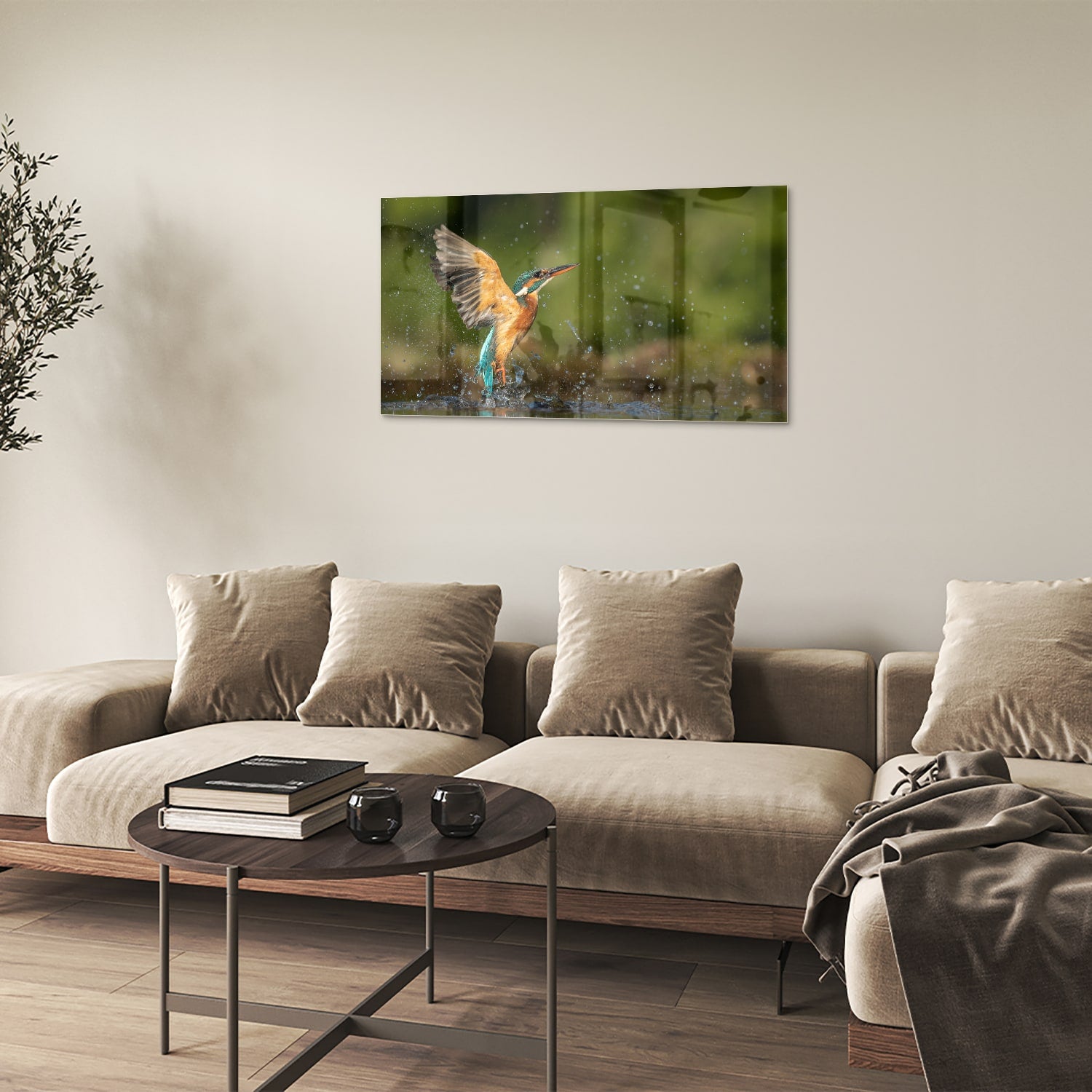 Glasbild mit einem farbenfrohen Eisvogel – Glasbild aus Sicherheitsglas, Größe 100x60