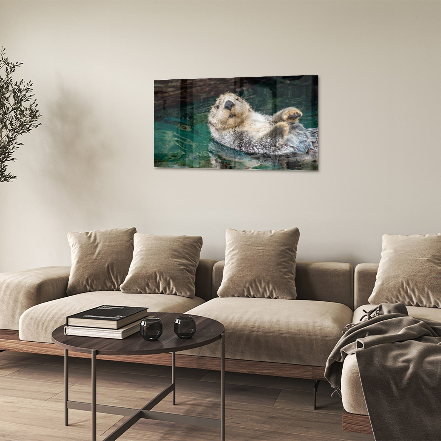 Glasbild mit schwimmendem Seeotter – Glasbild aus Sicherheitsglas, Größe 100x60