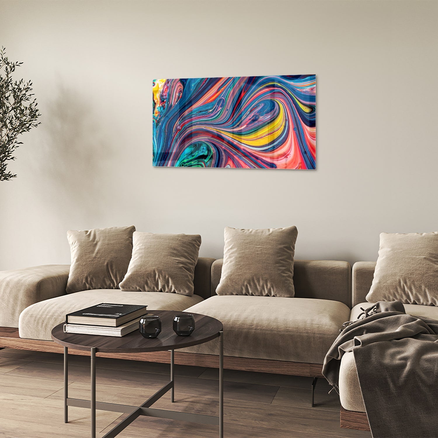 Farbenfrohes abstraktes Glasbild für ein modernes Interieur – Glasbild aus Sicherheitsglas, Größe 100x60