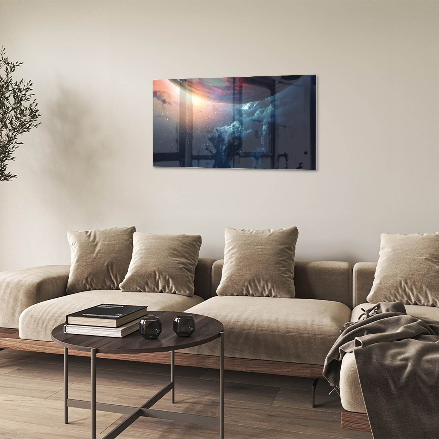 Glasbild mit kosmischem Ausblick – Glasbild aus Sicherheitsglas, Größe 100x60
