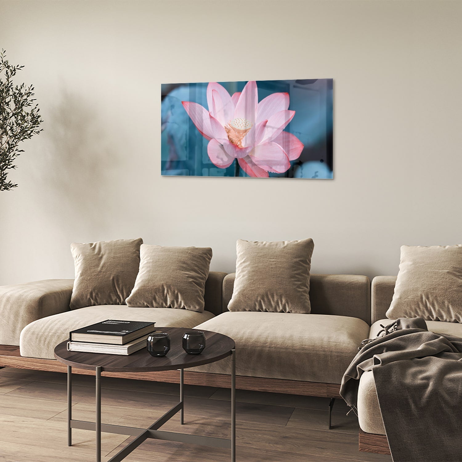 Wunderschönes Glasbild mit rosa Lotus – Glasbild aus Sicherheitsglas, Größe 100x60