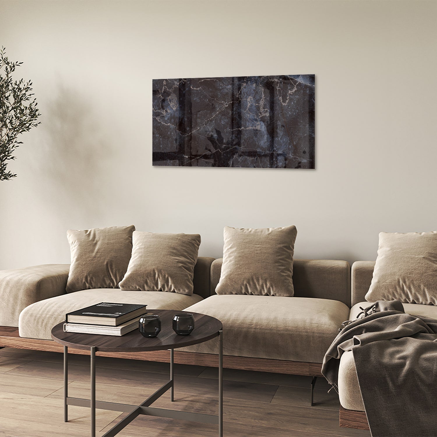 Elegantes Glasbild in dunkler Marmoroptik – Glasbild aus Sicherheitsglas, Größe 100x60